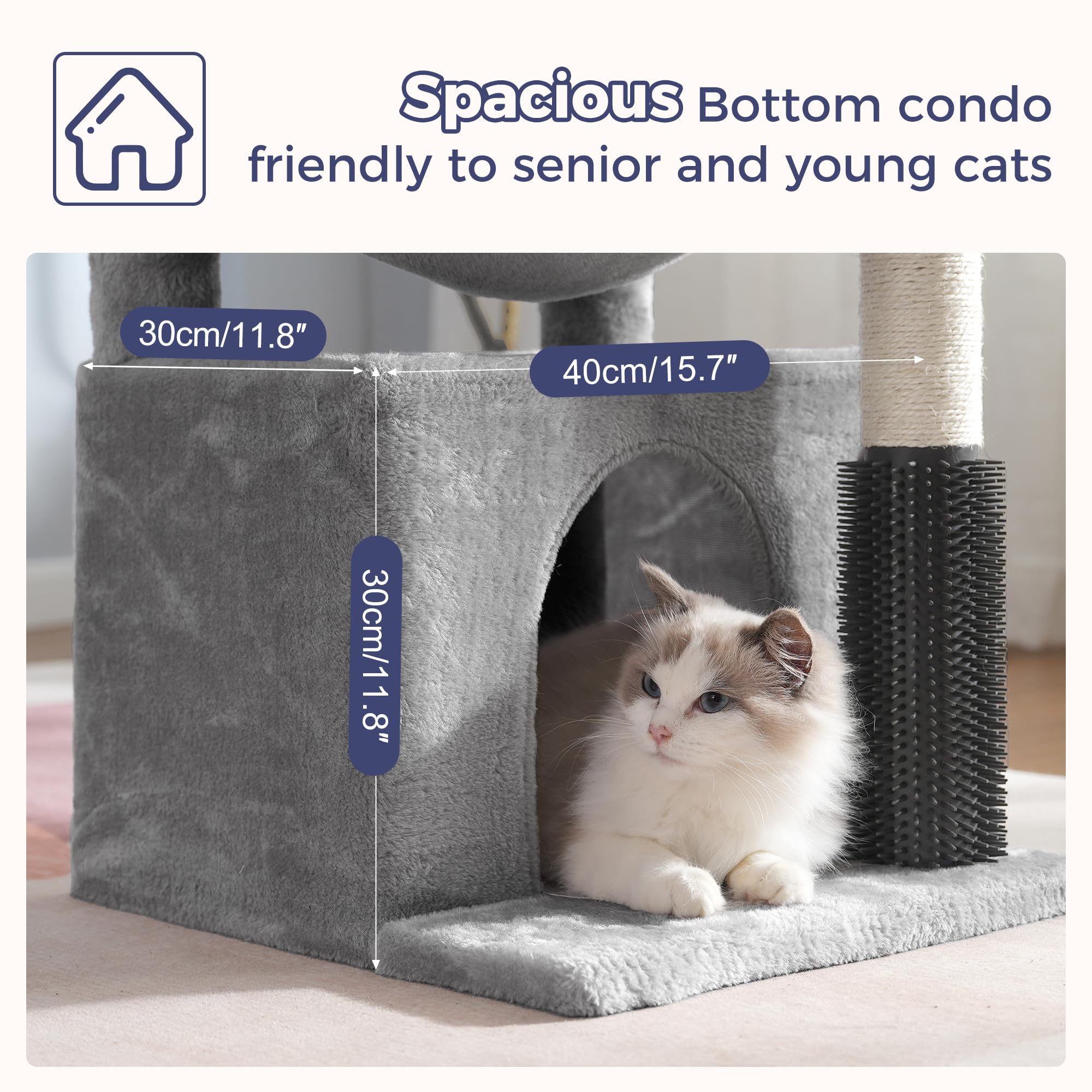 Pawfessor 5 In 1 Cat Tree 32 Inches Cat Tower With Self Groomer,15.7   Large Hammock, Fully Scratching Post, Removable Top Perch
