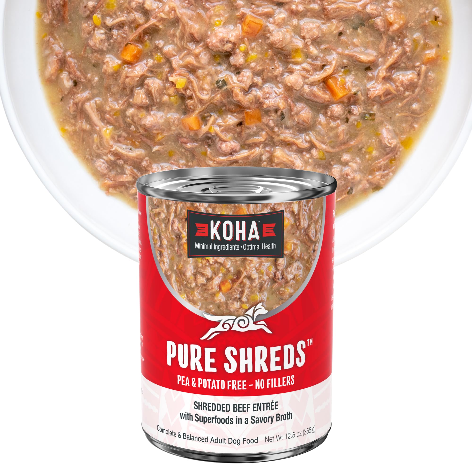 KOHA Pure Shreds Beef Entr  e for Dogs, 12.5oz Cans (Pack of 12)