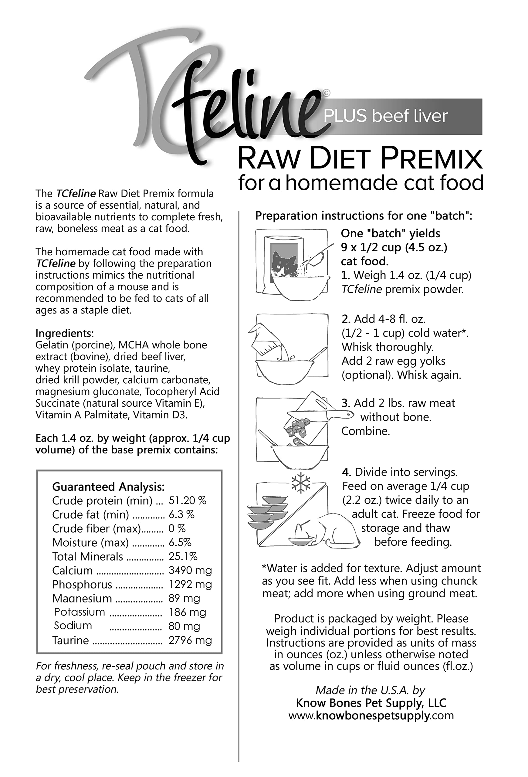 TCfeline RAW Cat Food Premix/Supplement to Make a Homemade, All Natural, Grain Free, Holistic Diet - with Beef Liver (Trial 4.2