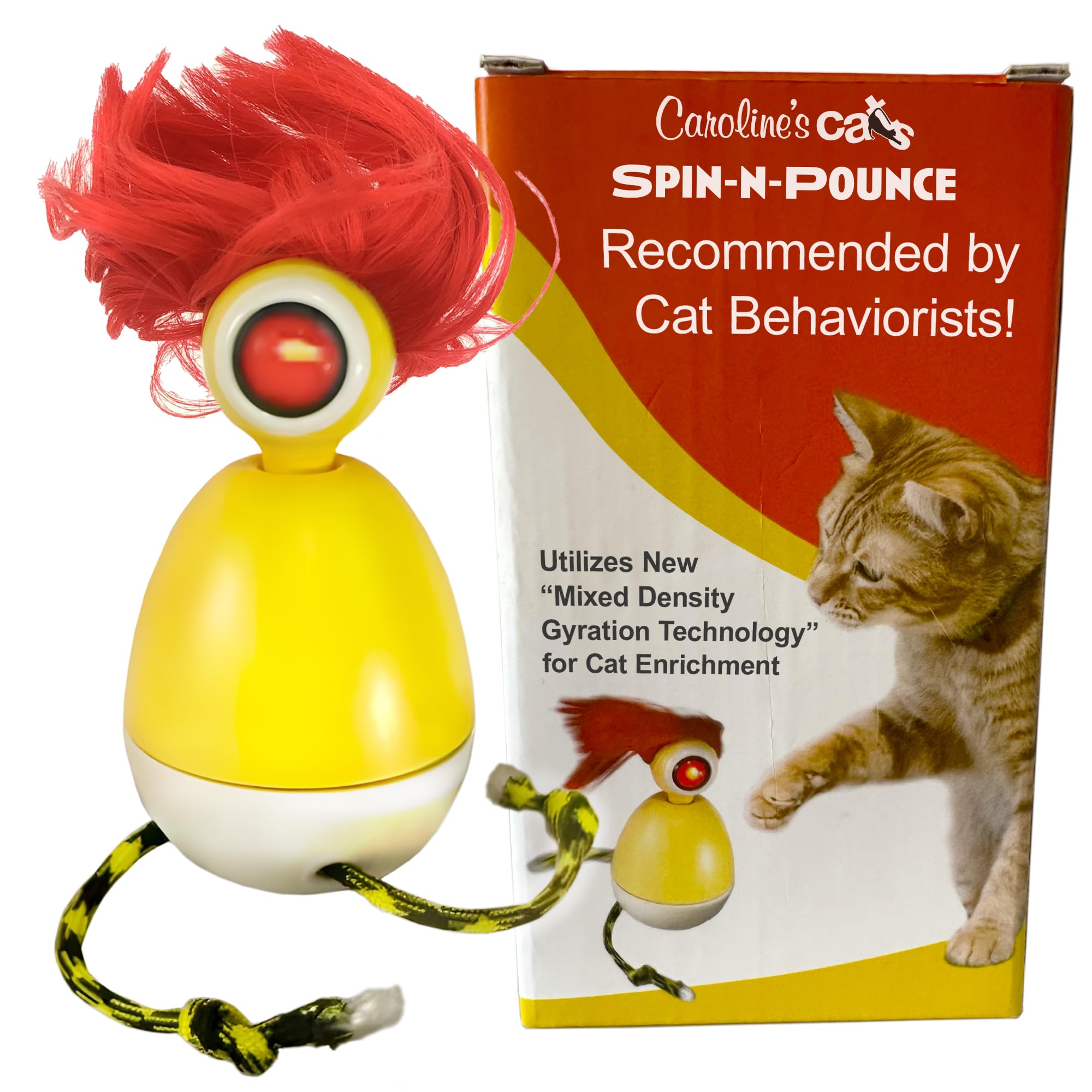 Caroline'S Cats Automatic Cat Toy - Rechargeable Spin-N-Pounce With Touch Sensor, Silent Motor, 360-Degree Rotation, Interactive