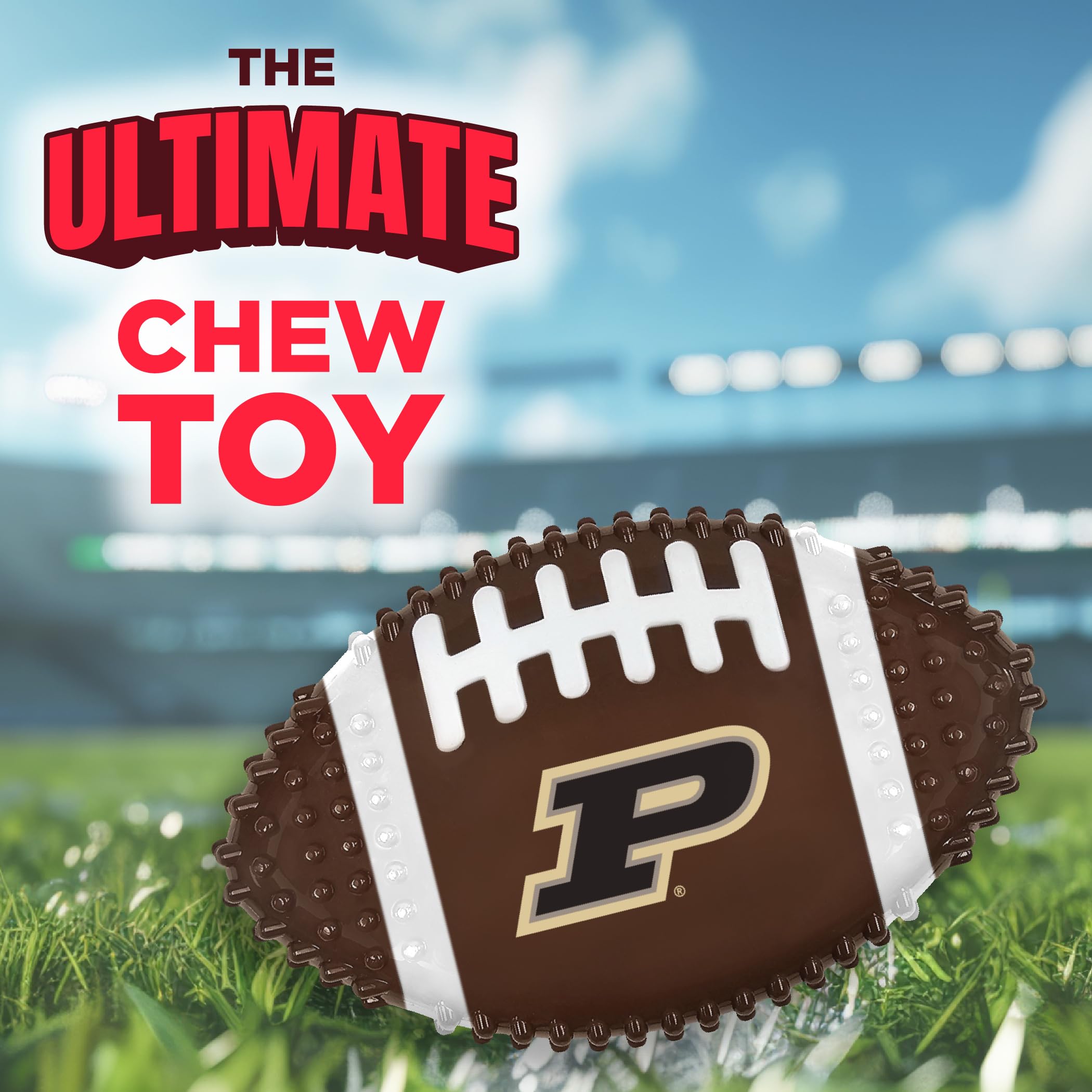 Ncaa Purdue Boilermakers Mega-Chew Hard Nylon Bacon-Flavored Dog Bone Football Chew Toy. Interactive Tasty & Fun Dog Chew Toy. I