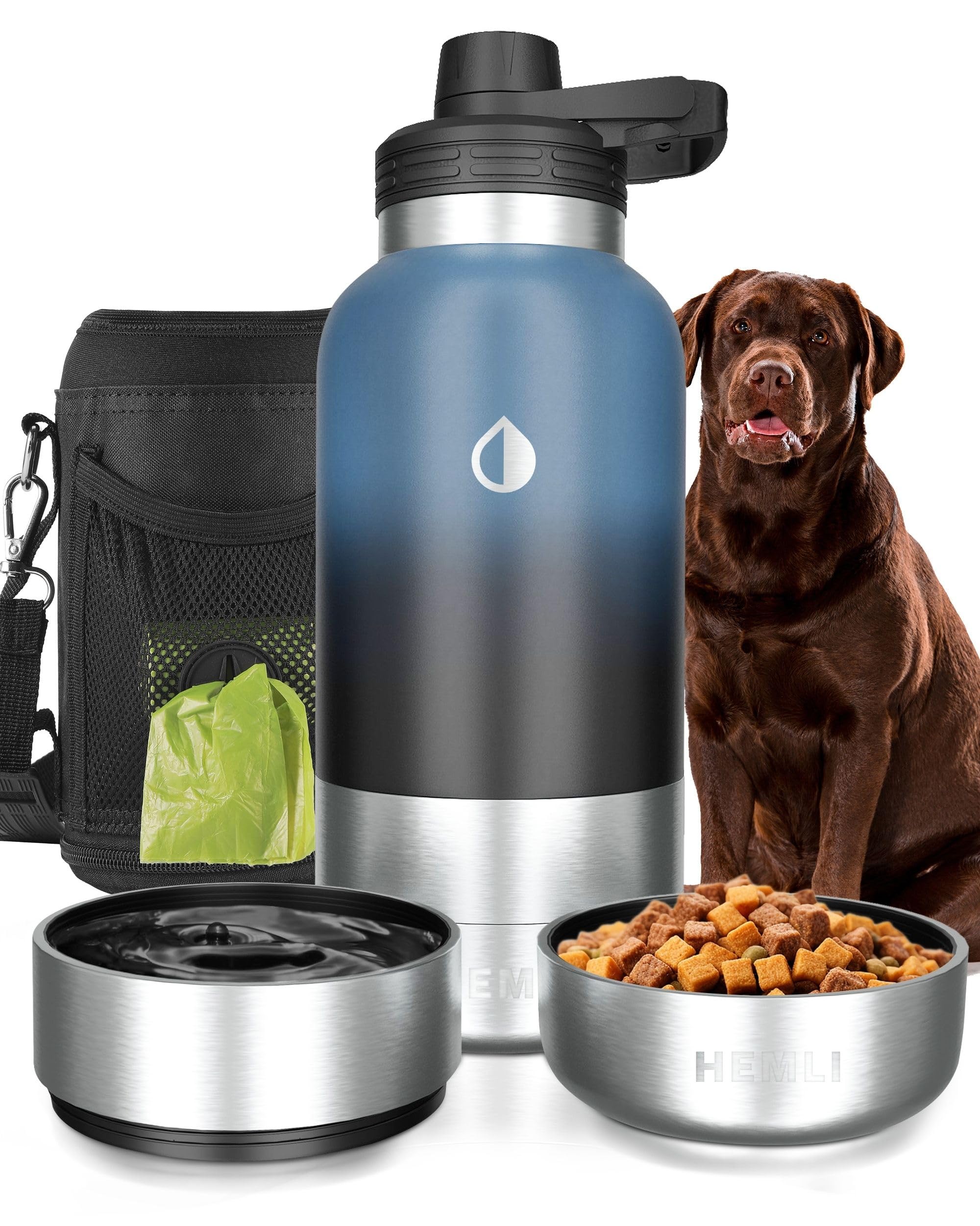 HEMLI 32 oz. Portable Dog Water Bottle and Bowl for Walking, Hiking and Travel