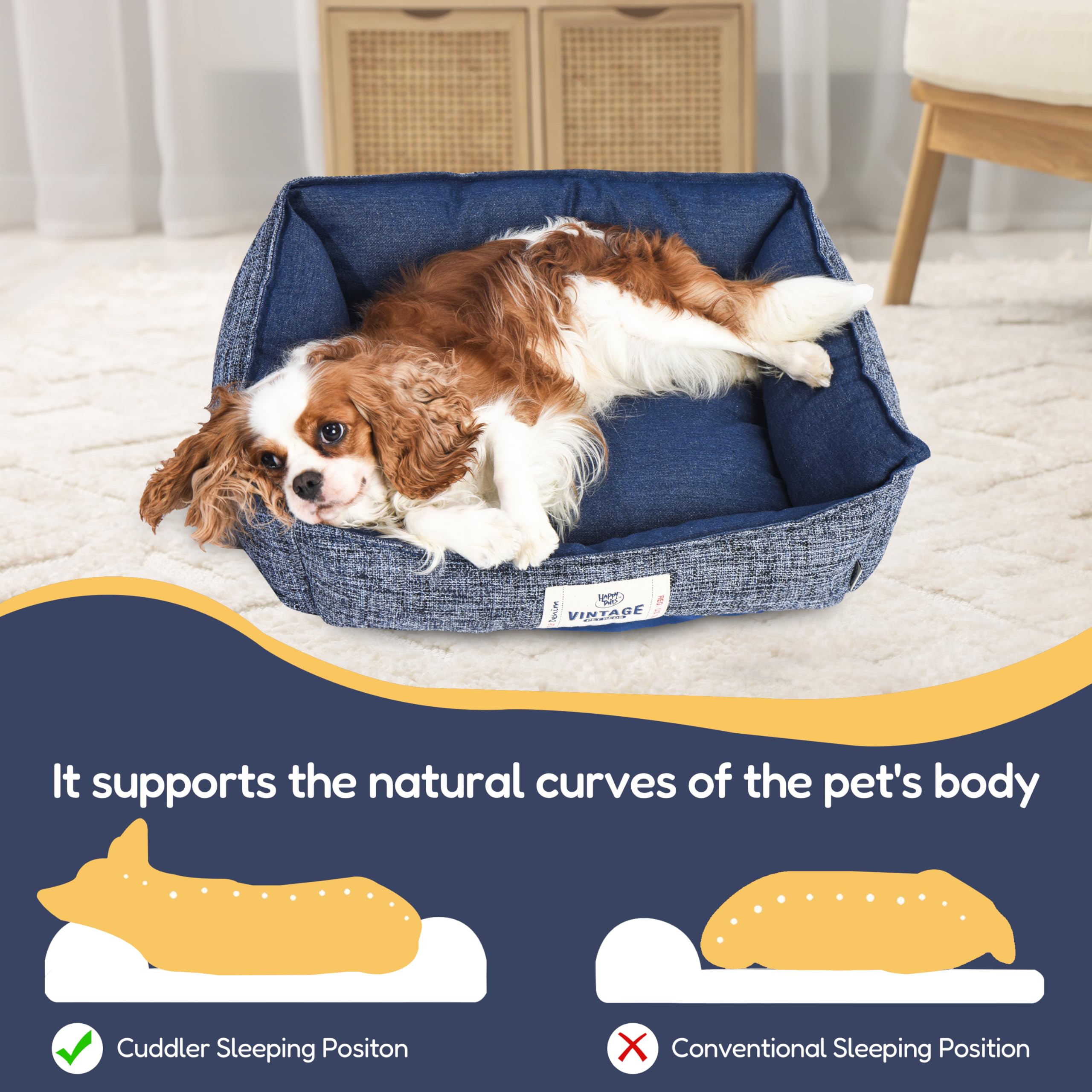 Fluffydream Cute Calming Cuddler Dog Bed, Dog Sofa Bed, Up To 30 Lbs, 24'' X 20'', Dark Blue