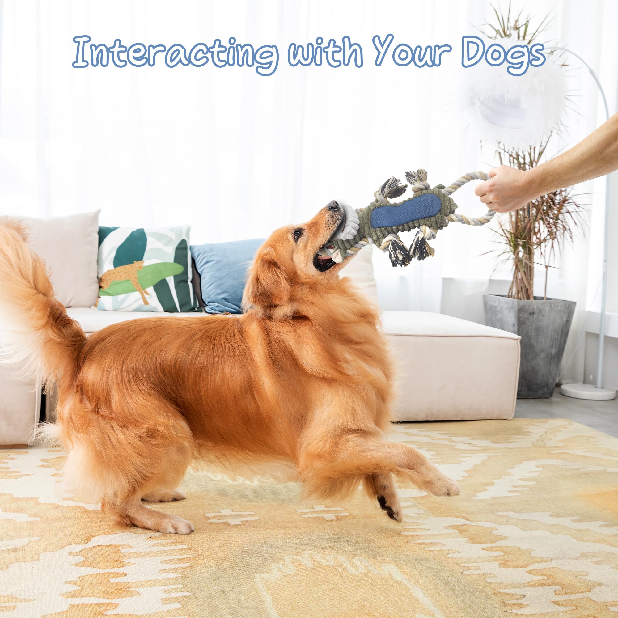 Buypow Plush Dog Chew Toys, Squeaky Dog Toys, Interactive Tug Of War Puppy Toys, Stuffed Toys For Small, Medium And Large Dogs -