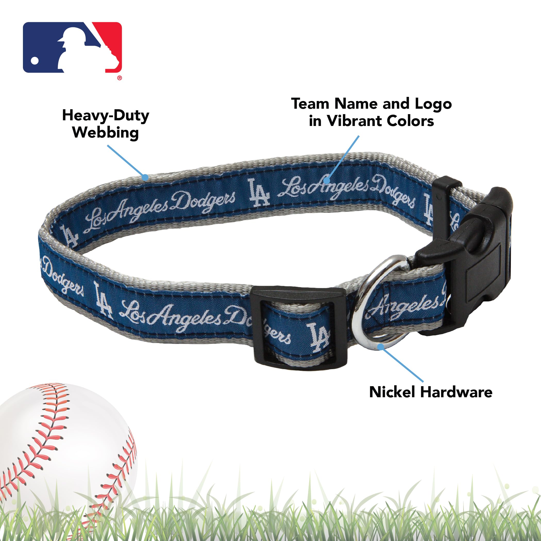Mlb Los Angeles Dodgers Licensed Pet Collar- Heavy-Duty, Strong, And Durable Dog Collar. Available In 29 Baseball Teams And 4 Si