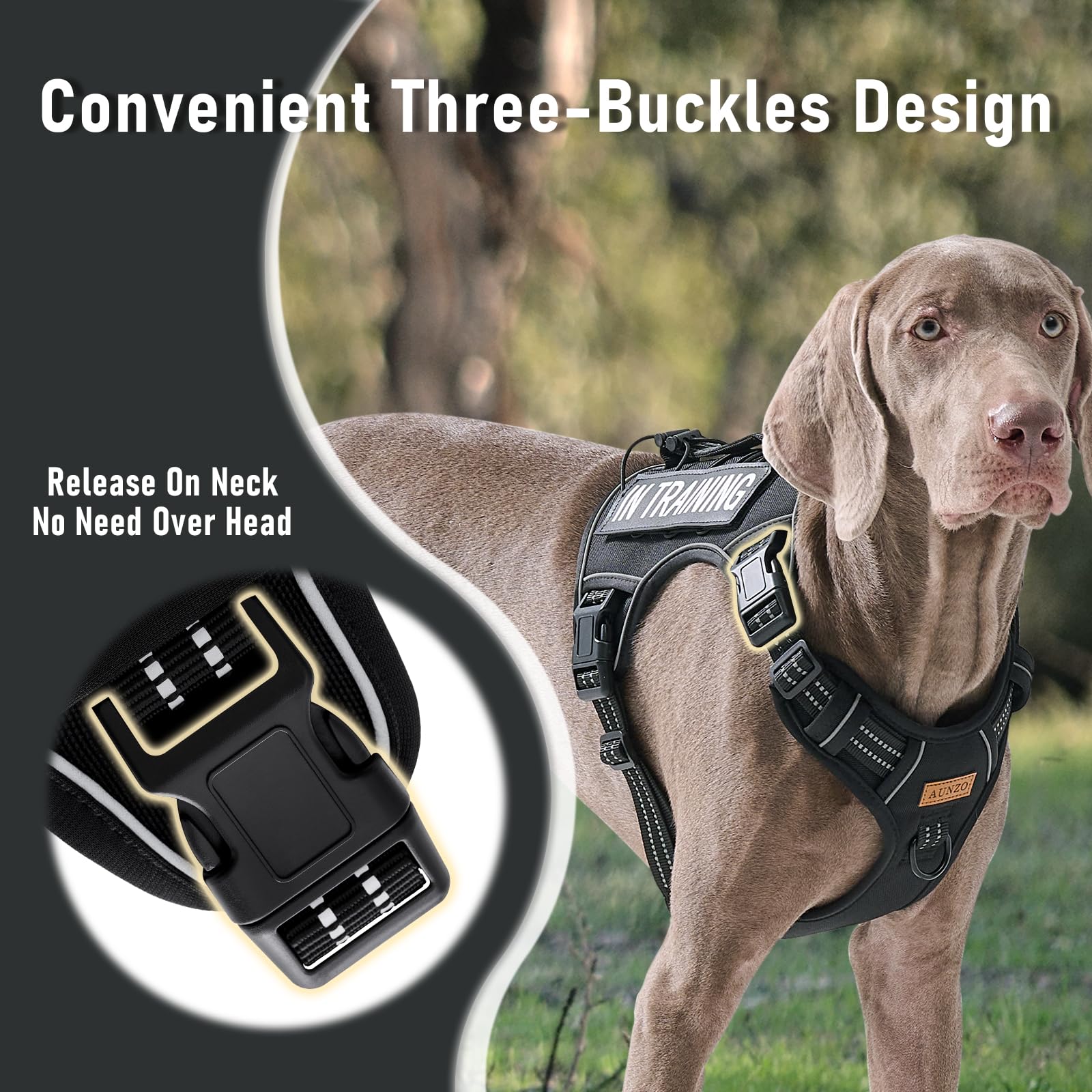 AUNZO Tactical Dog Harness for Large Dogs, for Golden Retriever, Labrador, German Shepherd etc, No Pull Reflective No Choke Adju