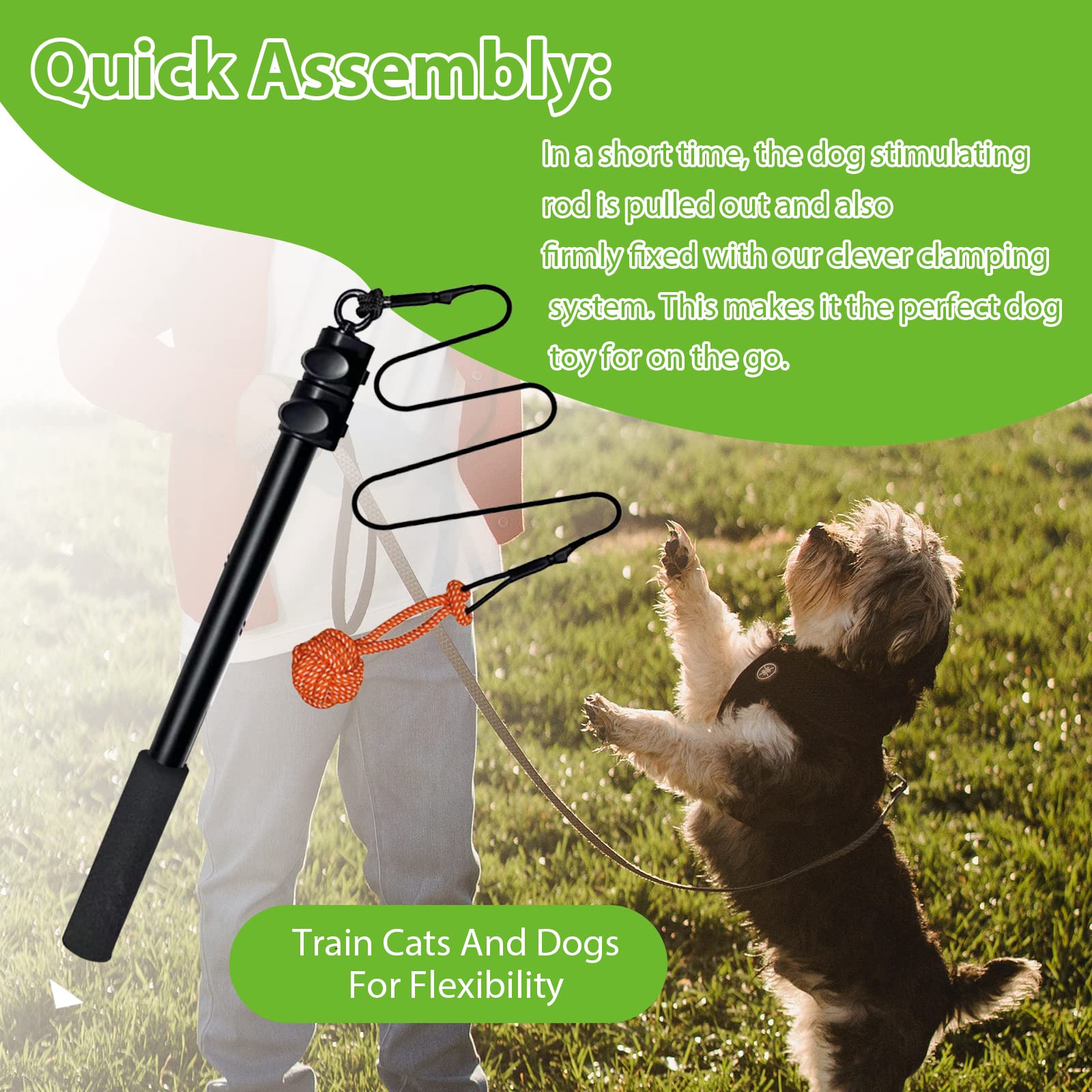 Amacielo Flirt Pole For Dogs, Interactive Toys Tug-Of-War For Dogs, Durable Teaser Wand, Chase Toys With Rope Chewing Sticks, For Outdoor Exercise & Training