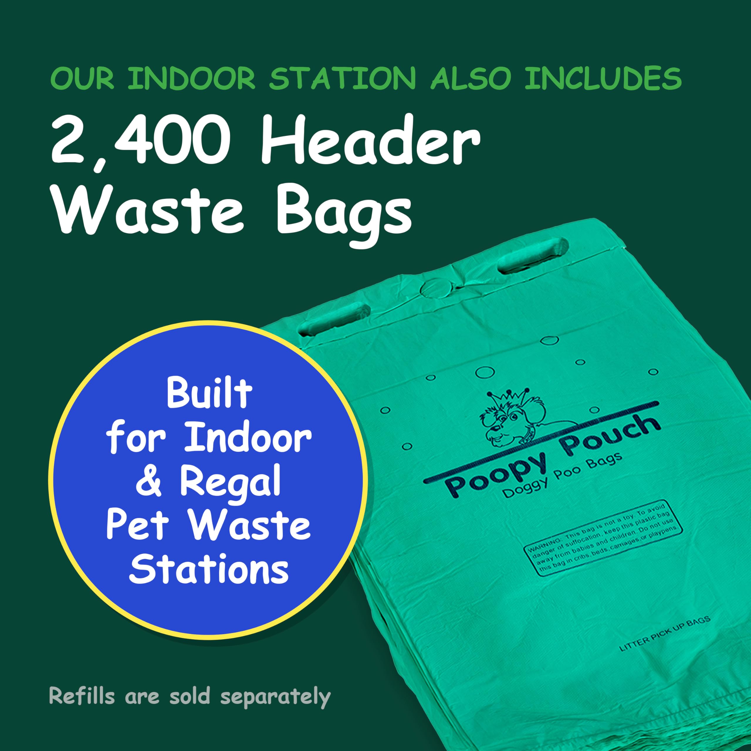 Poopy Pouch Indoor Pet Waste Station - 8Ft Silver Steel Dog Waste Station - Includes A Built-In Dispenser With Lock & Storage, A