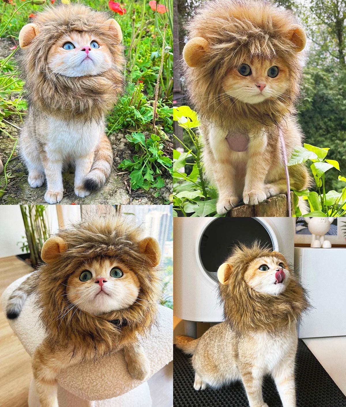 Rosylife Lion Mane Wig For Cat Costume Pet Adjustable Washable Comfortable Fancy Lion Hair Cat Clothes Dress For Halloween Christmas Easter Festival Party Activity (Large, Brown)
