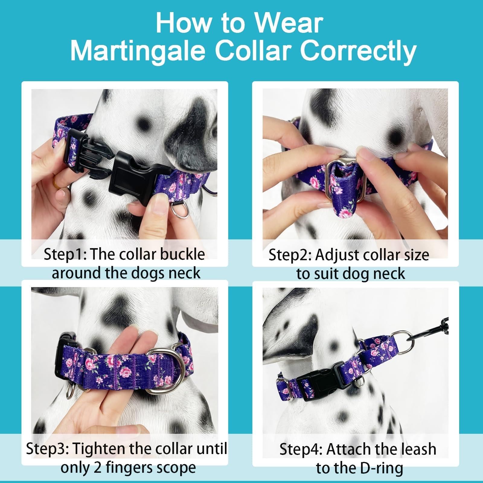 Fidohug Martingale Collar For Dogs With Buckle Purple Floral Girl Female Soft Nylon Dog Collars For Extra Large Dogs (Purple Flo