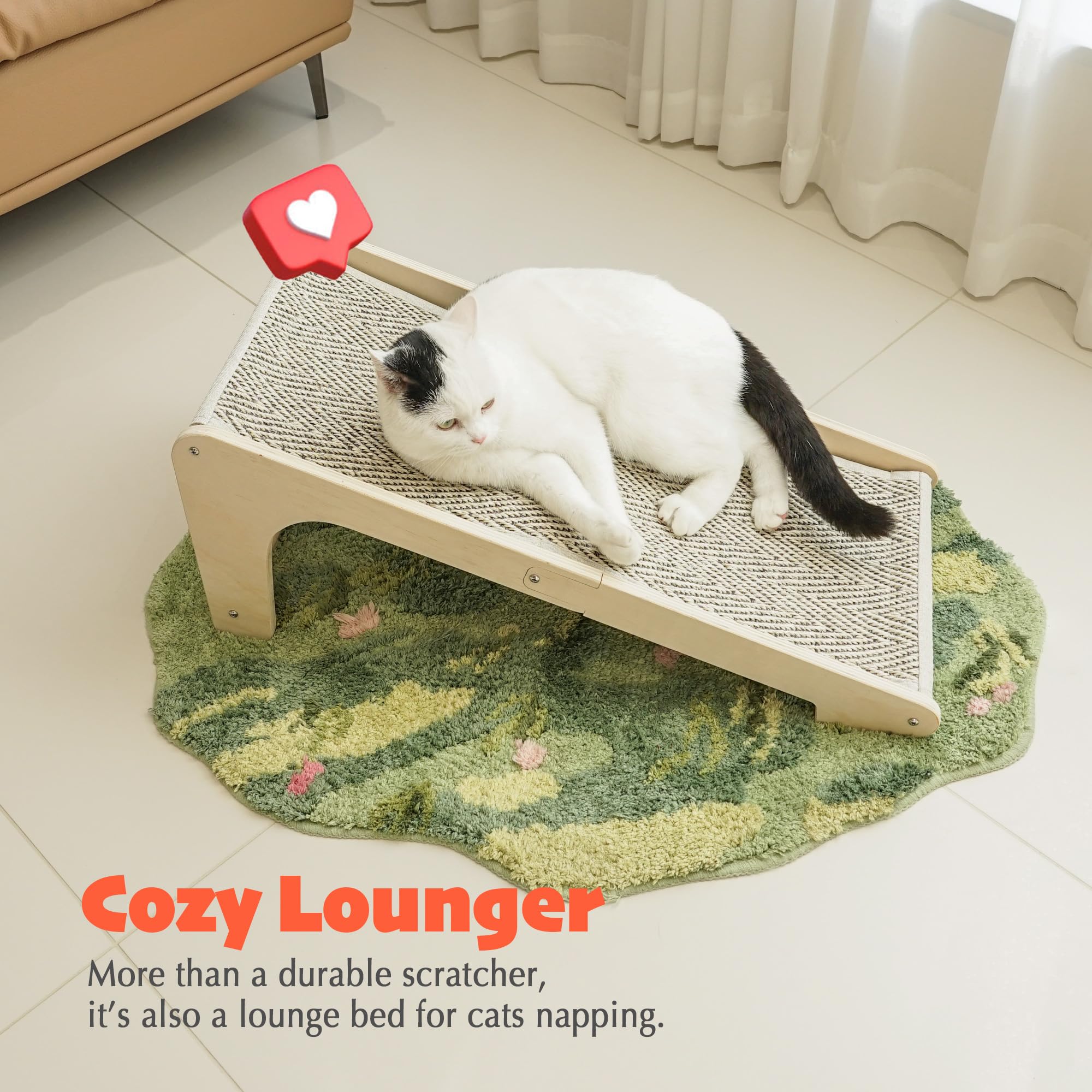 PETKARAY Cat Scratcher Ramp - L Shape Sisal Scratch Pad for Indoor Cats, Large Size, Chevron Color, Model LSS01-CV