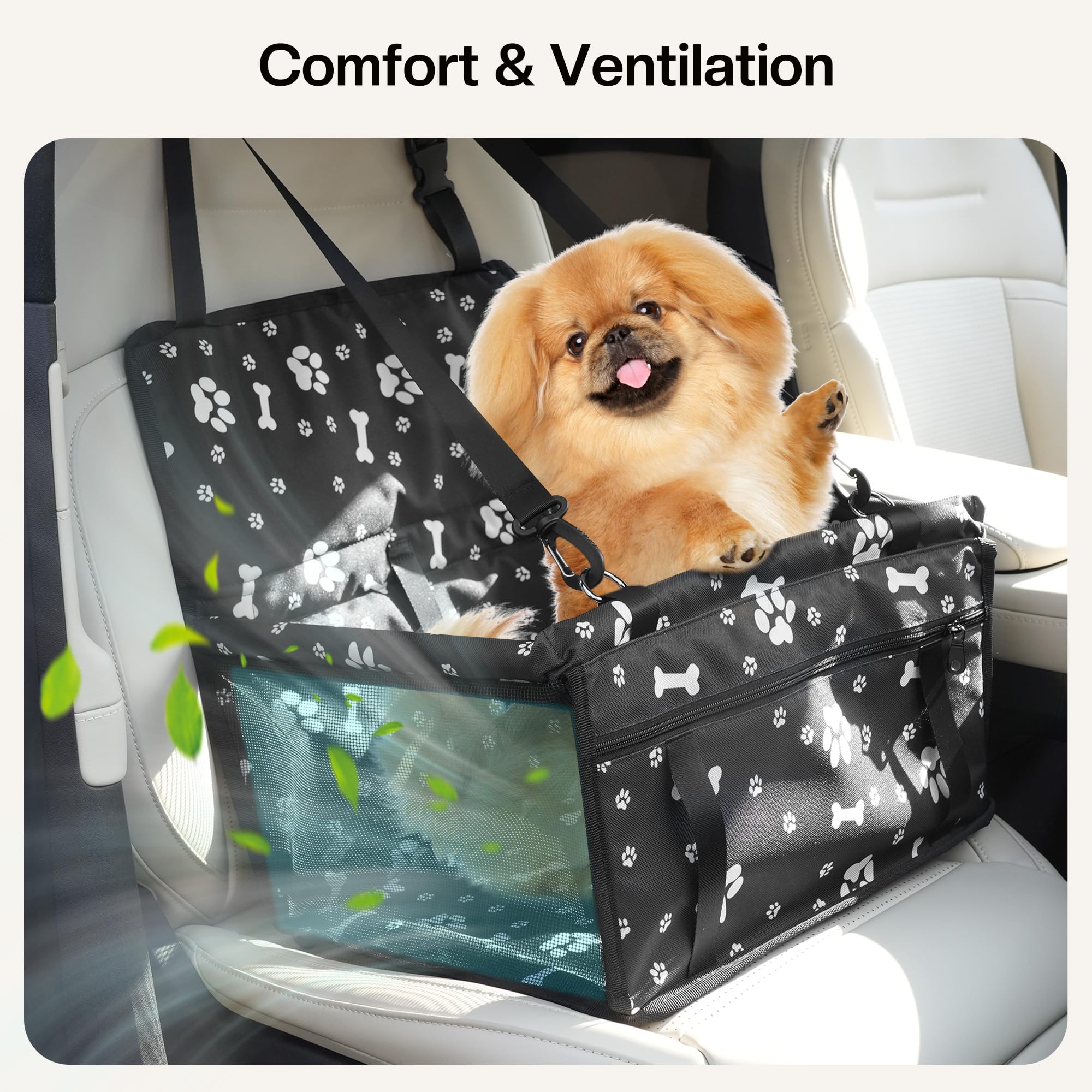 Dog Car Seat for Small/Medium Dogs up to 20 lbs, Portable Pet Travel Seat with Safety Belts & Storage Pockets, Waterproof & Scra