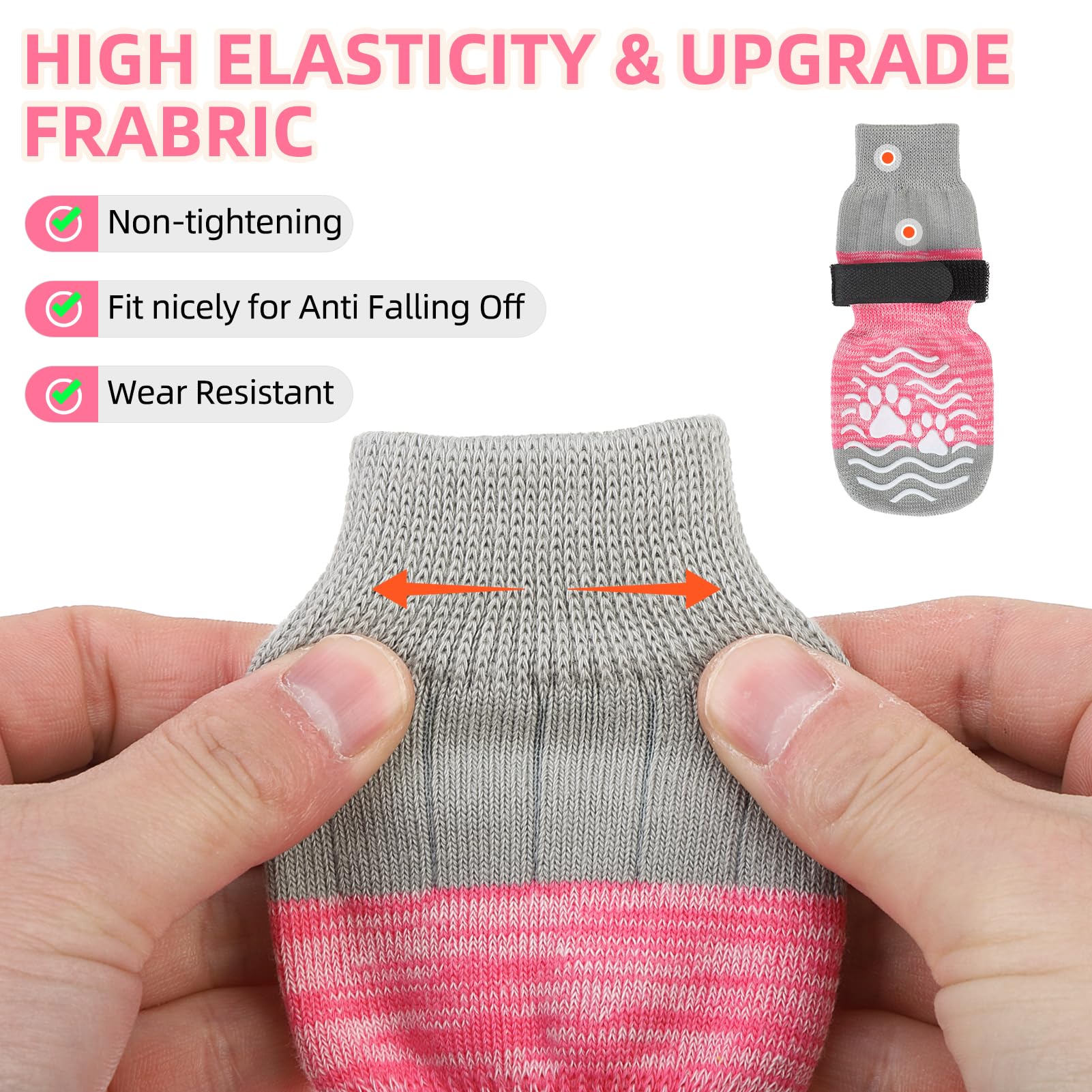 PUPTECK Anti Slip Dog Socks, Shoes with Grippers to Prevent Licking Hardwood Floors Traction, Rubber Boots & Paw Protectors for Small Medium Large Dogs Cold/Hot Pavement, Senior Dogs Booties Pink -Like New