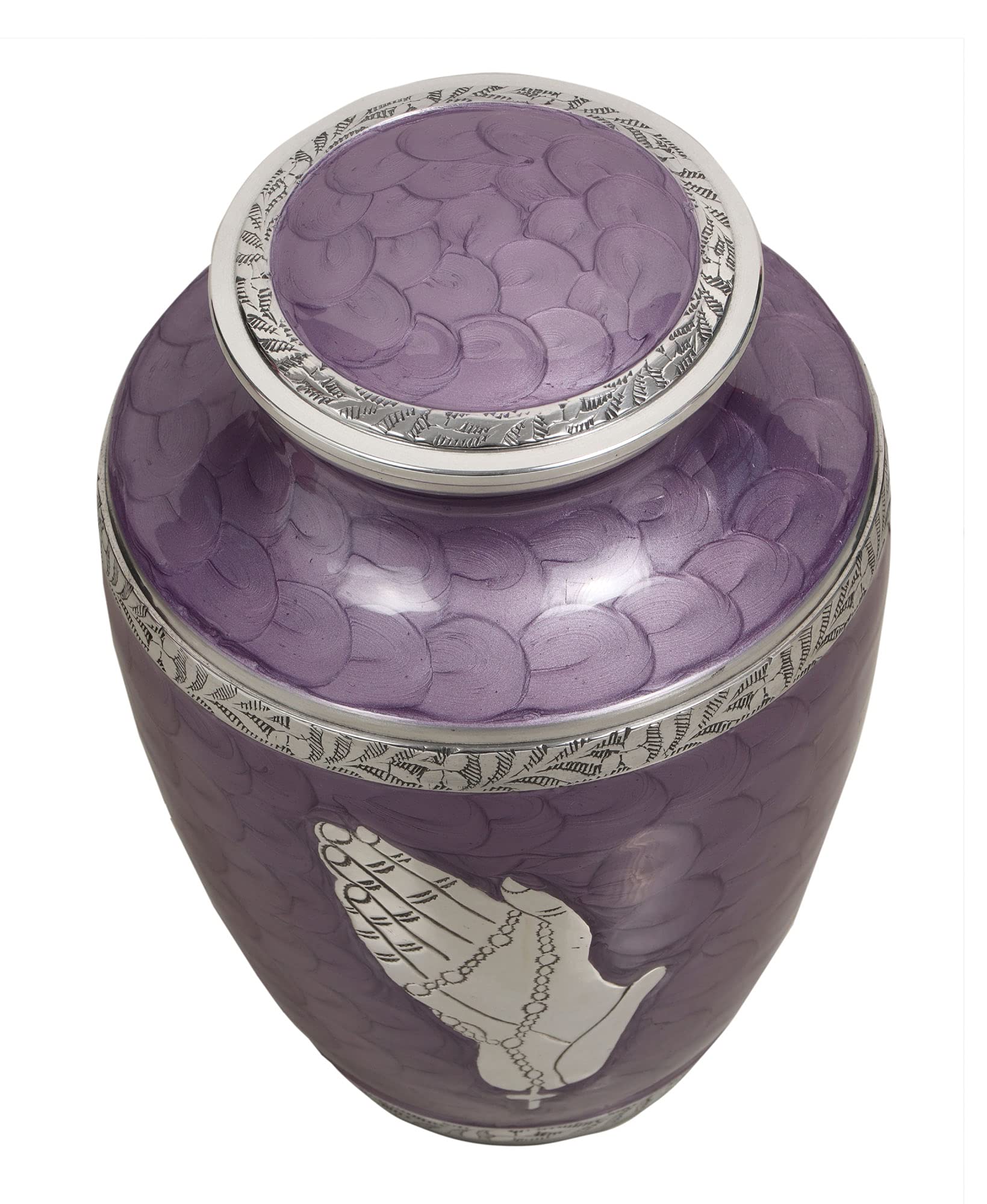 Bold & Divine™ Praying Hand Large Adult Urn For Human Ashes |A Simple Elegant, Handcrafted And Minimalistic Resting Place For Your Loved One - With Beautiful Velvet Bag - Purple