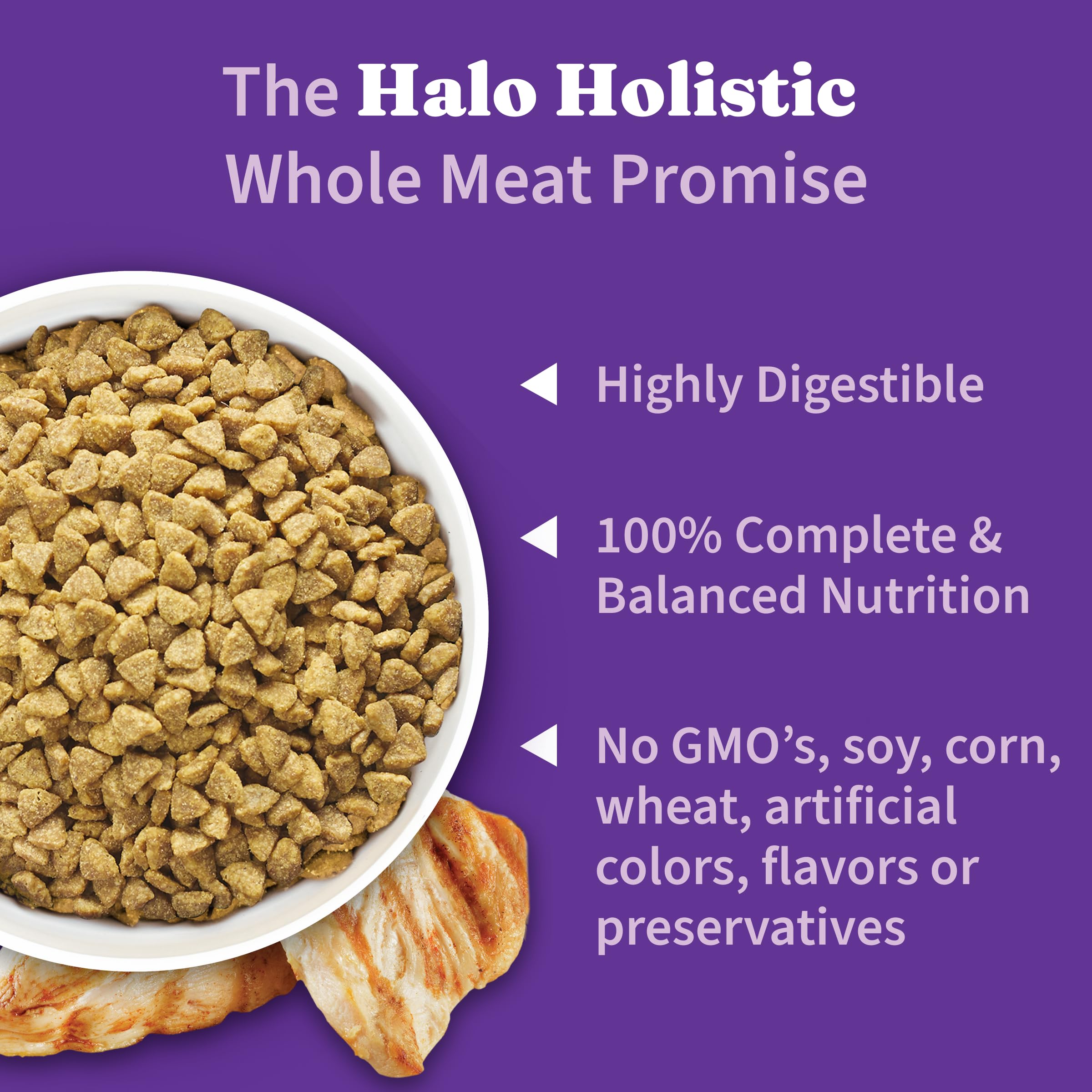 Halo Holistic Cage Free Chicken Cat Food, Healthy Grains Dry Cat Food, Complete Digestive Health, Kibble for Adult Cats, 10 lb B