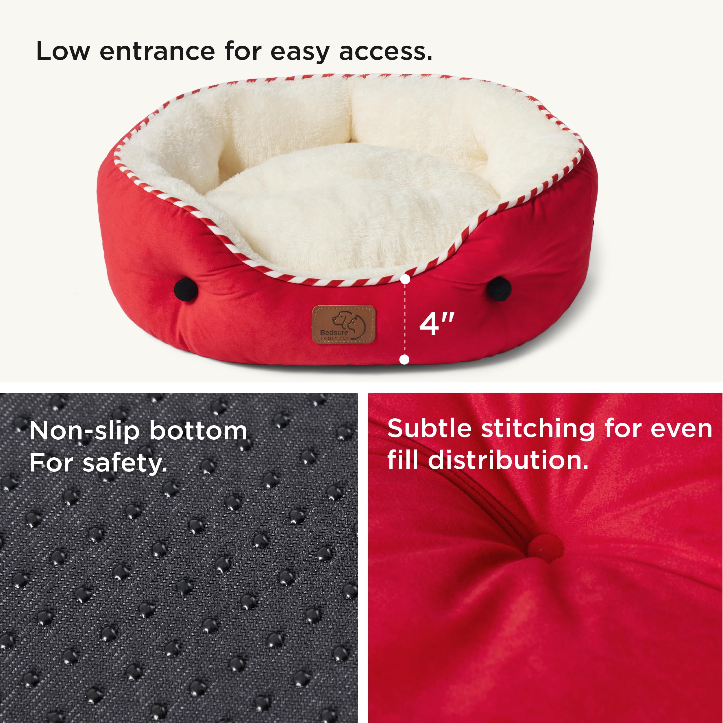 Bedsure Dog Beds for Small Dogs - Round Cat Beds for Indoor Cats, Washable Pet Bed for Puppy and Kitten with Slip-Resistant Bott