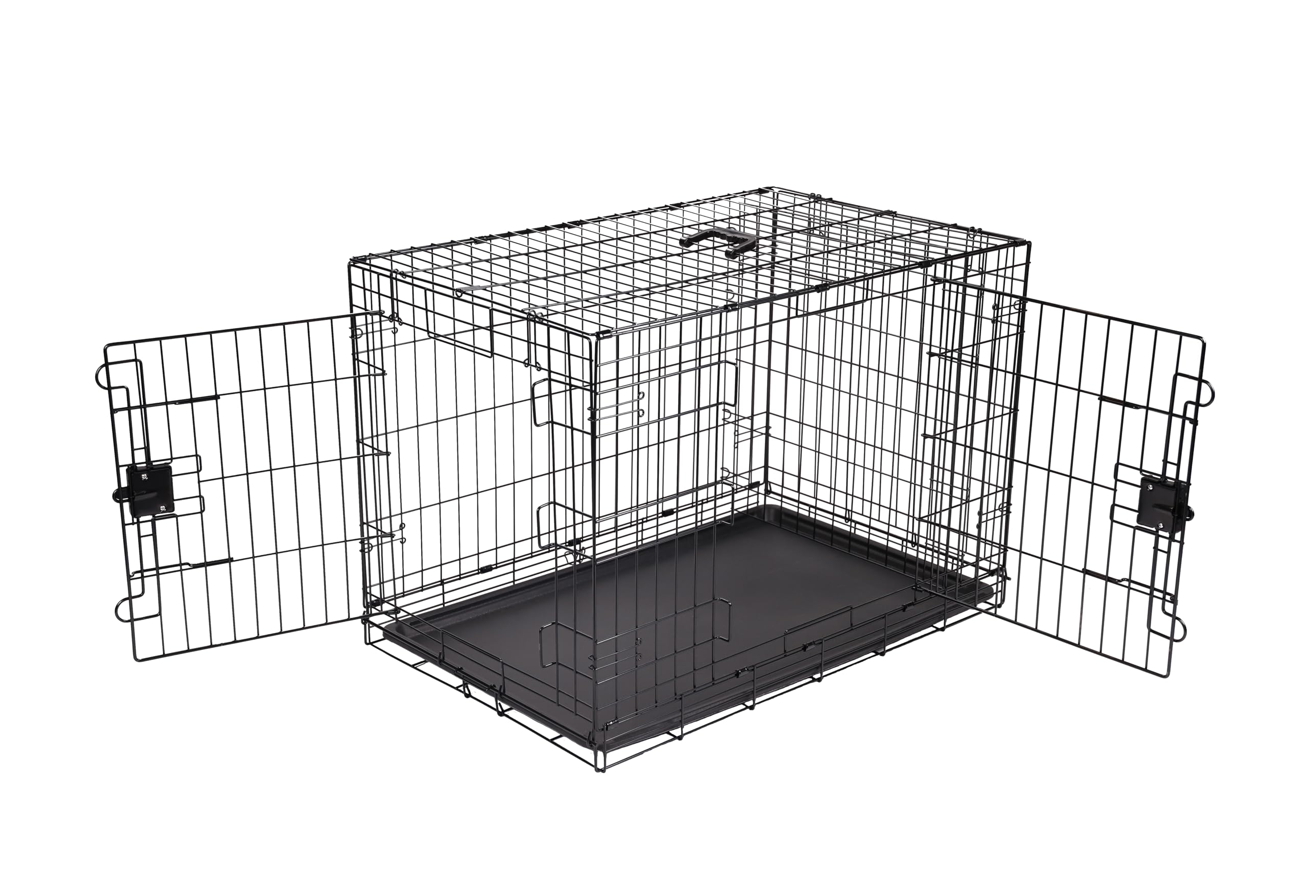 Amazon Basics Durable, Foldable Metal Wire Dog Crate With Tray, Double Door, 36 X 23 X 25 In, Black