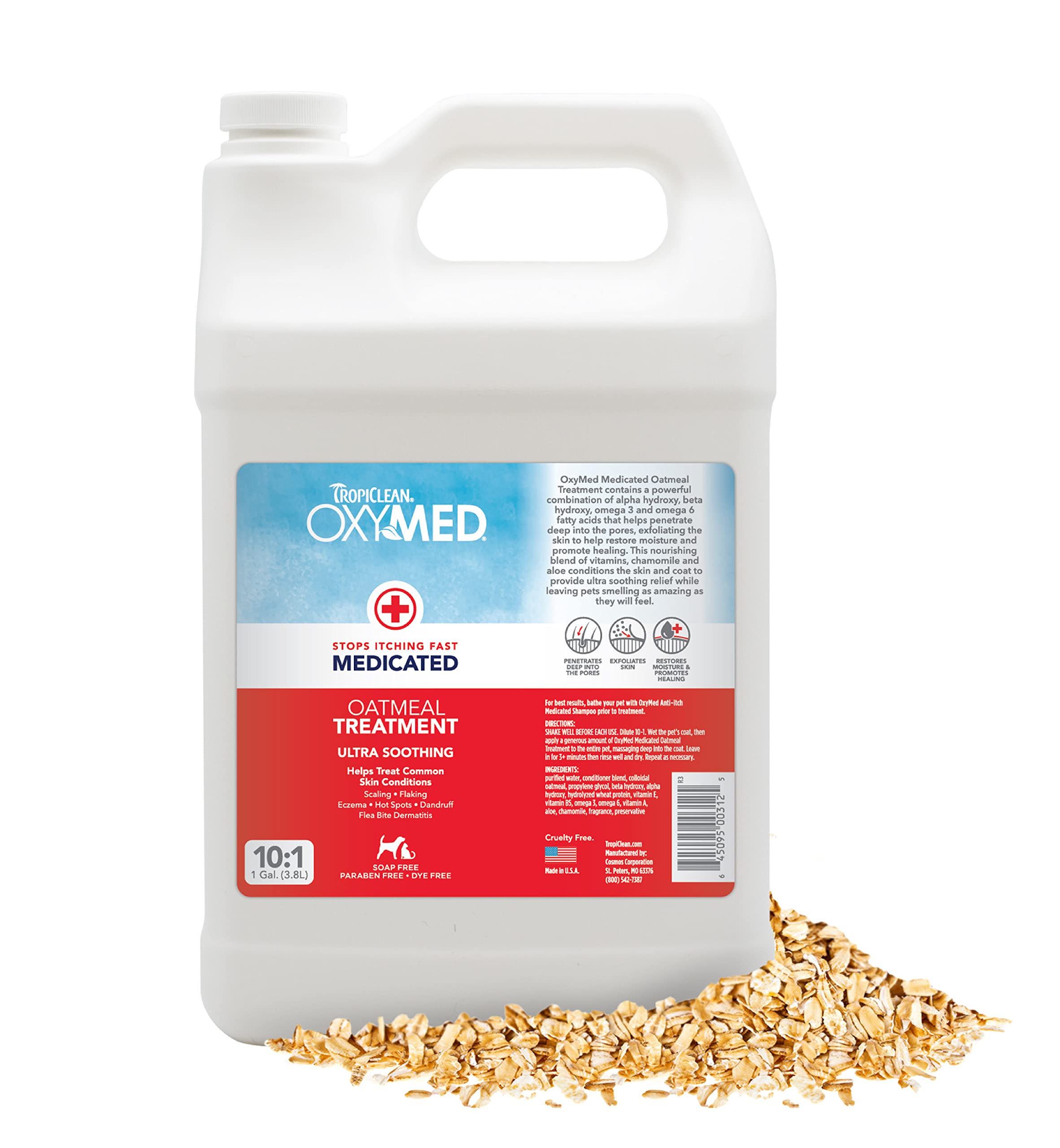 Tropiclean Oxymed Medicated Cat & Dog Conditioner For Itchy Skin | Skin Soothing Oatmeal Conditioner For Dogs & Cats | 1 Gallon