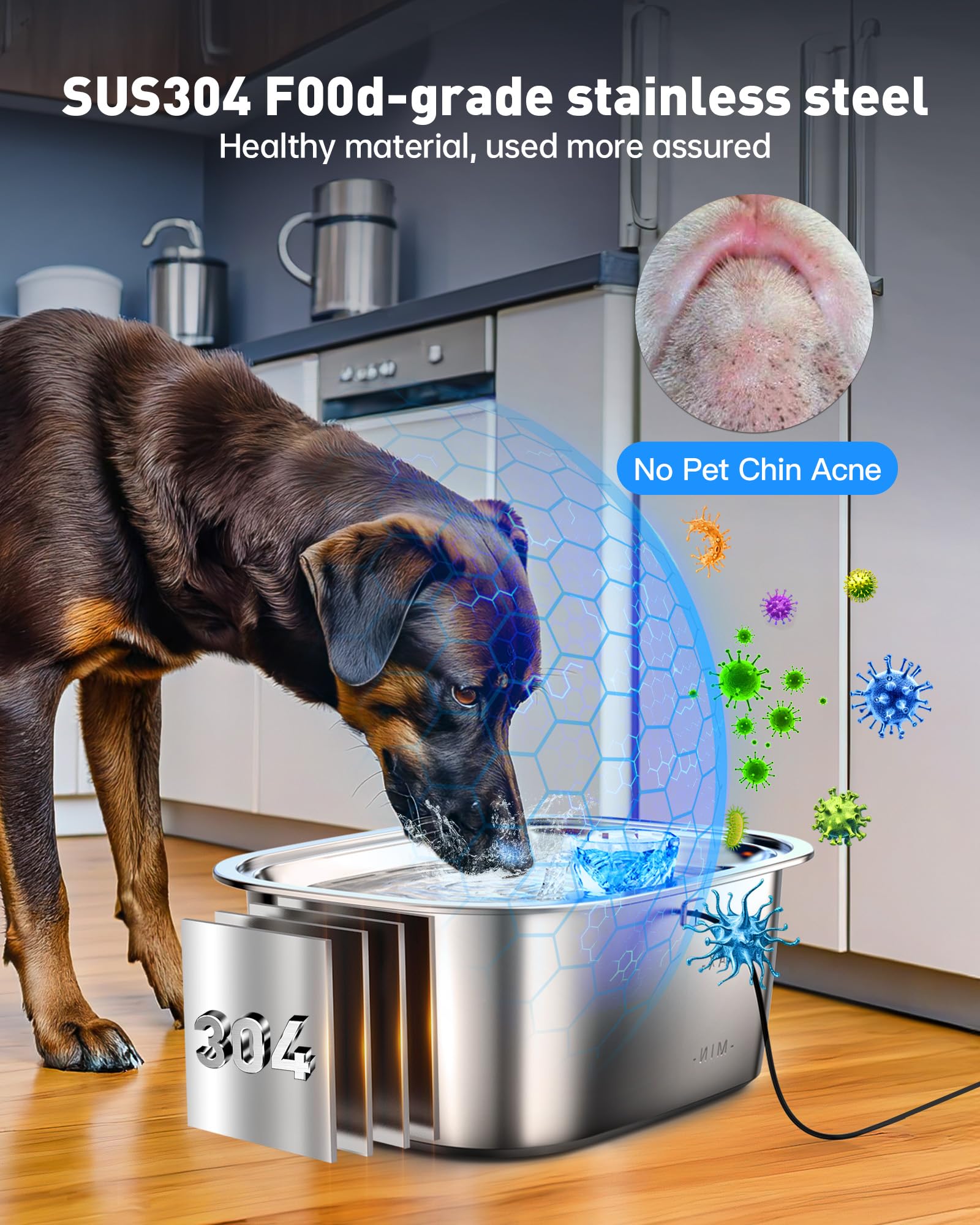 Stainless Steel Dog Water Fountain,3 Gallon Large Pet Water Fountains for Dogs and Cats, 11L /386oz Dog Water Bowl Dispenser w/F