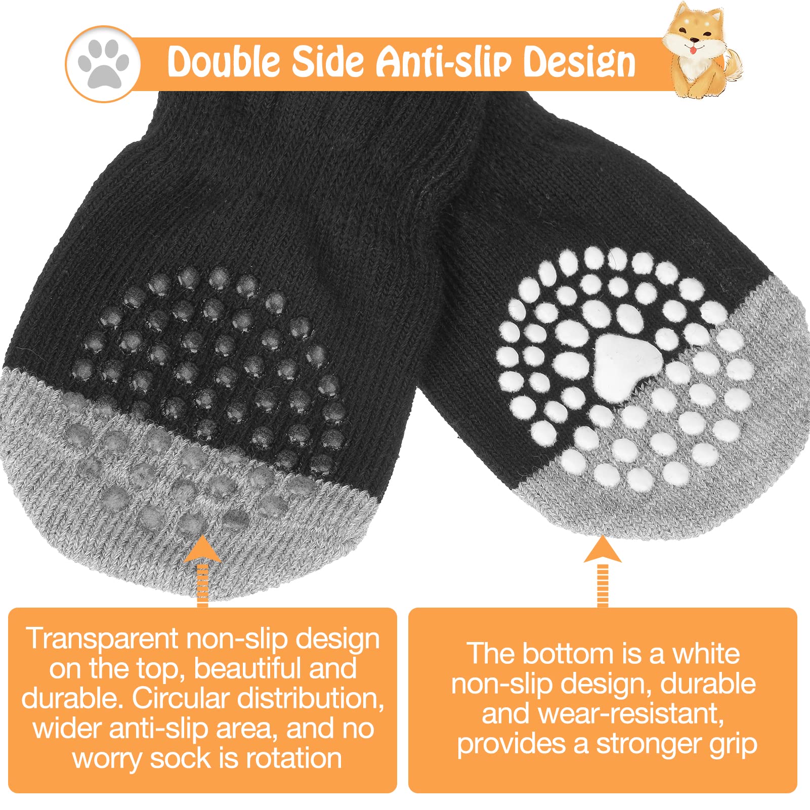 Scenereal Double Side Anti-Slip Dog Socks, Non Slip Dogs Sock For Hardwood Floors, 3 Pairs Pet Paw Protectors Indoor, Prevent Floor Scratching, Stop Licking Paws