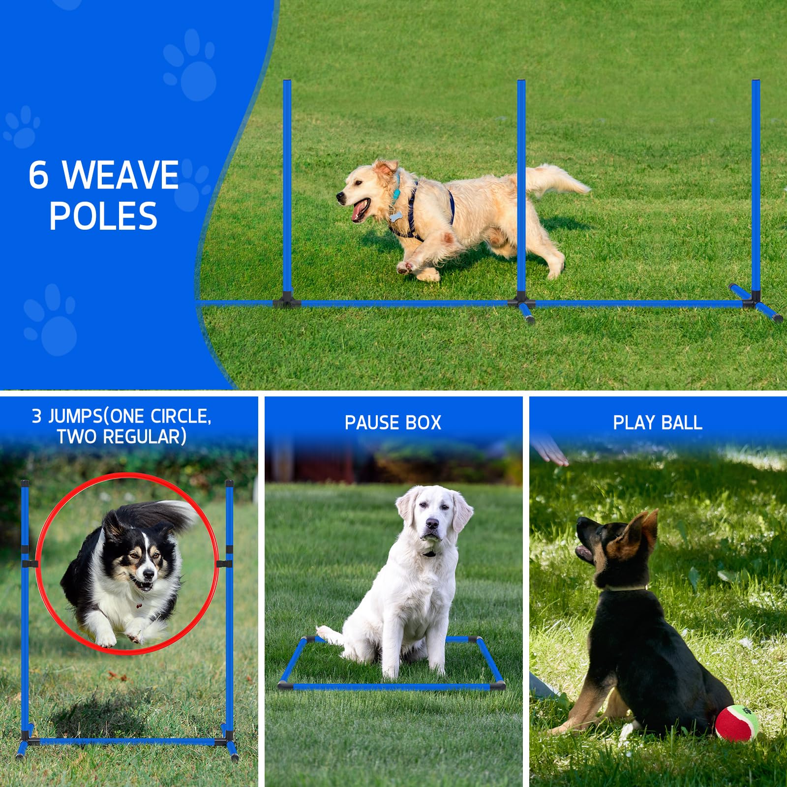 Dog Agility Training Equipment Set, Obstacle Courses Agility Training Kit For Puppy Includes 2 High Hurdles, Standard Tunnel, Bl