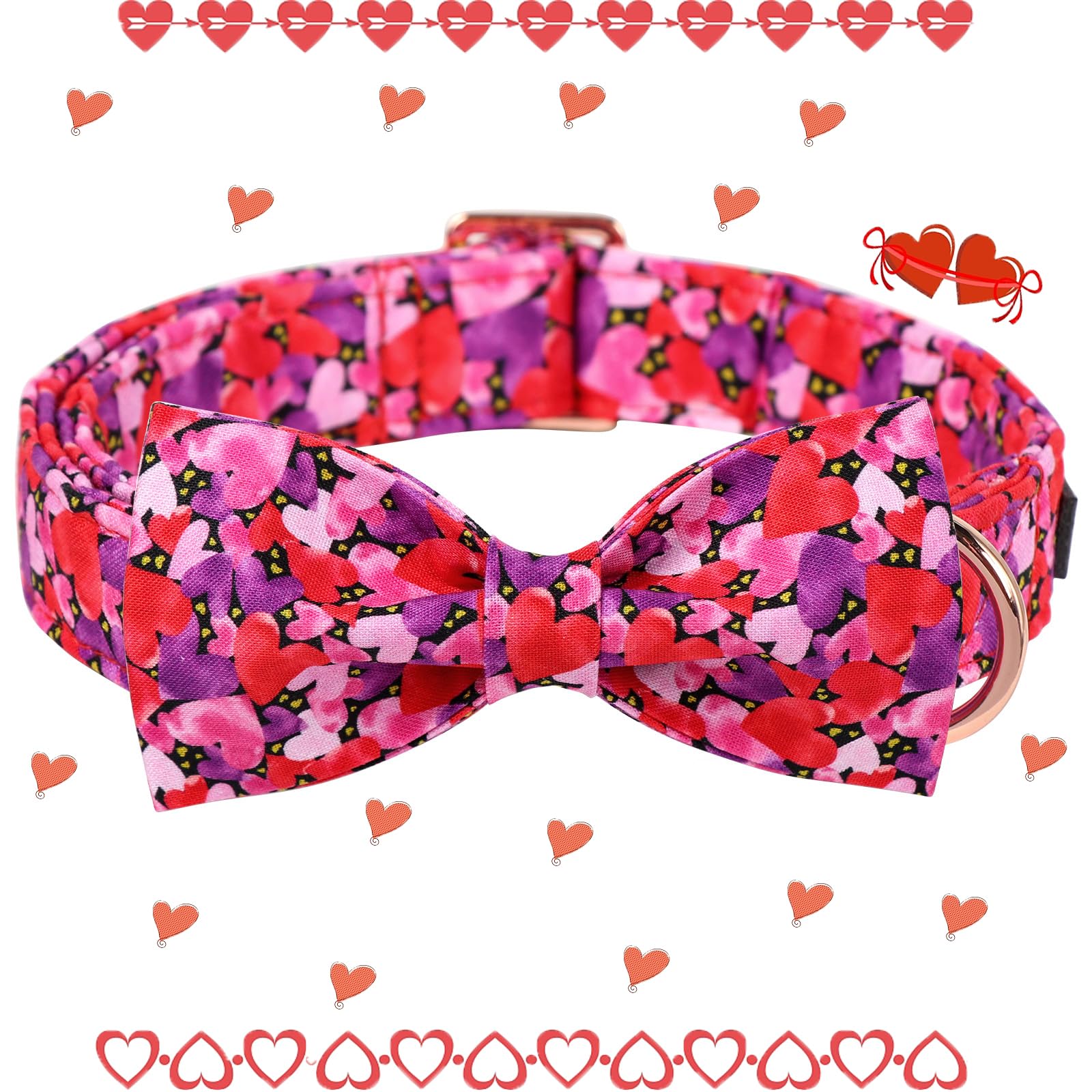 Maca Bates Valentines Dog Collar with Bow Comfortable Soft Heart Dog Collar with Metal Buckle Adjustable Puppy Collar Valentine'
