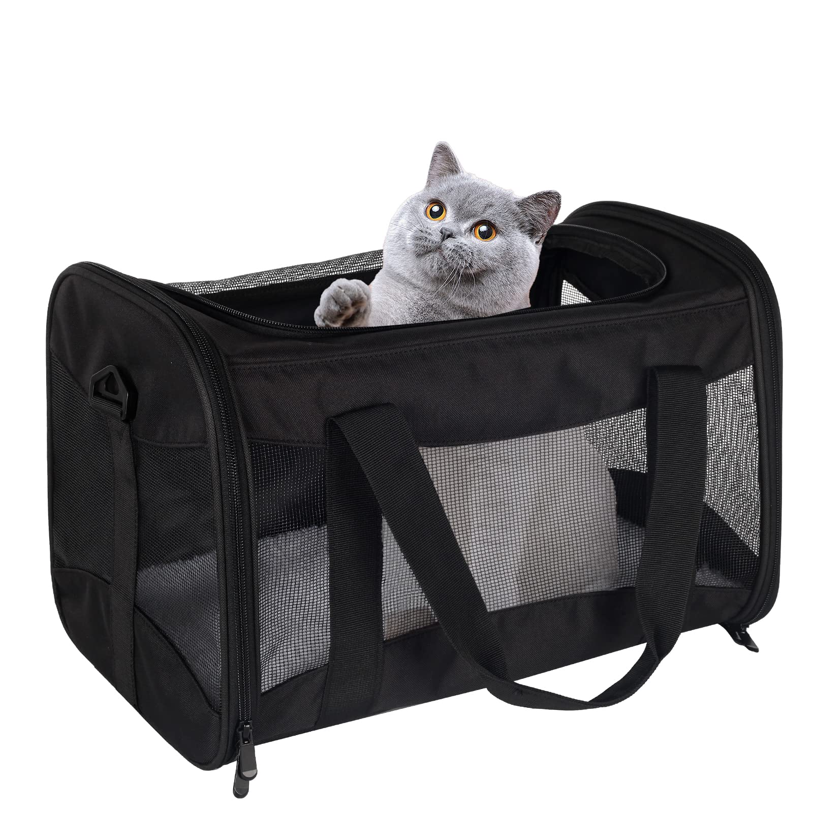 Cat Carrying Case - Pet Carrier Airline Approved, Protable And Breathable Pet Travel Carrier Removable Fleece Pad, Collapsible Cat Carrier Dog Carrier For Medium Cats Small Cats Dogs (X-Large, Black)