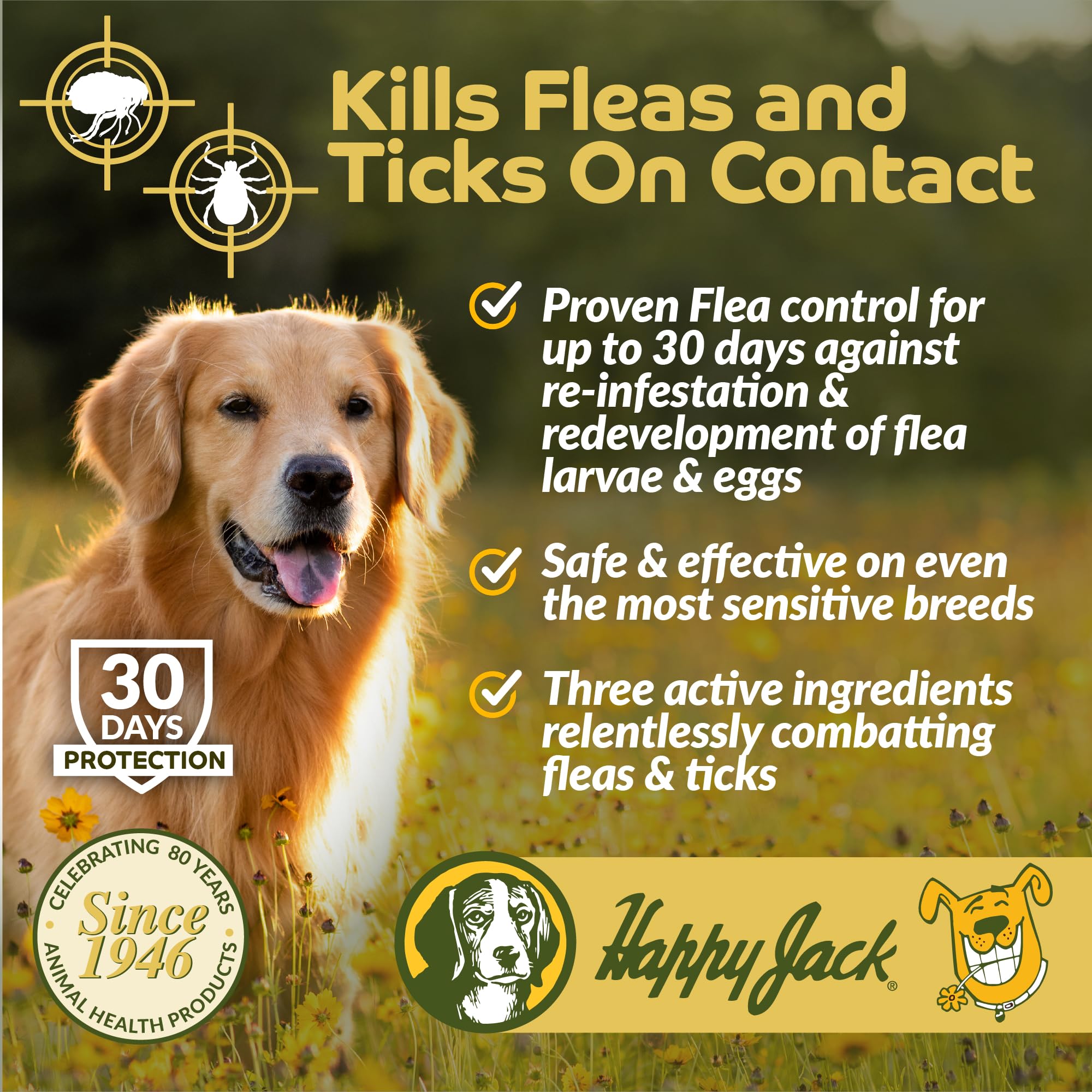 HAPPY JACK Flea & Tick Shampoo for Dogs & Cats, 8 oz - Effective Flea and Tick Prevention
