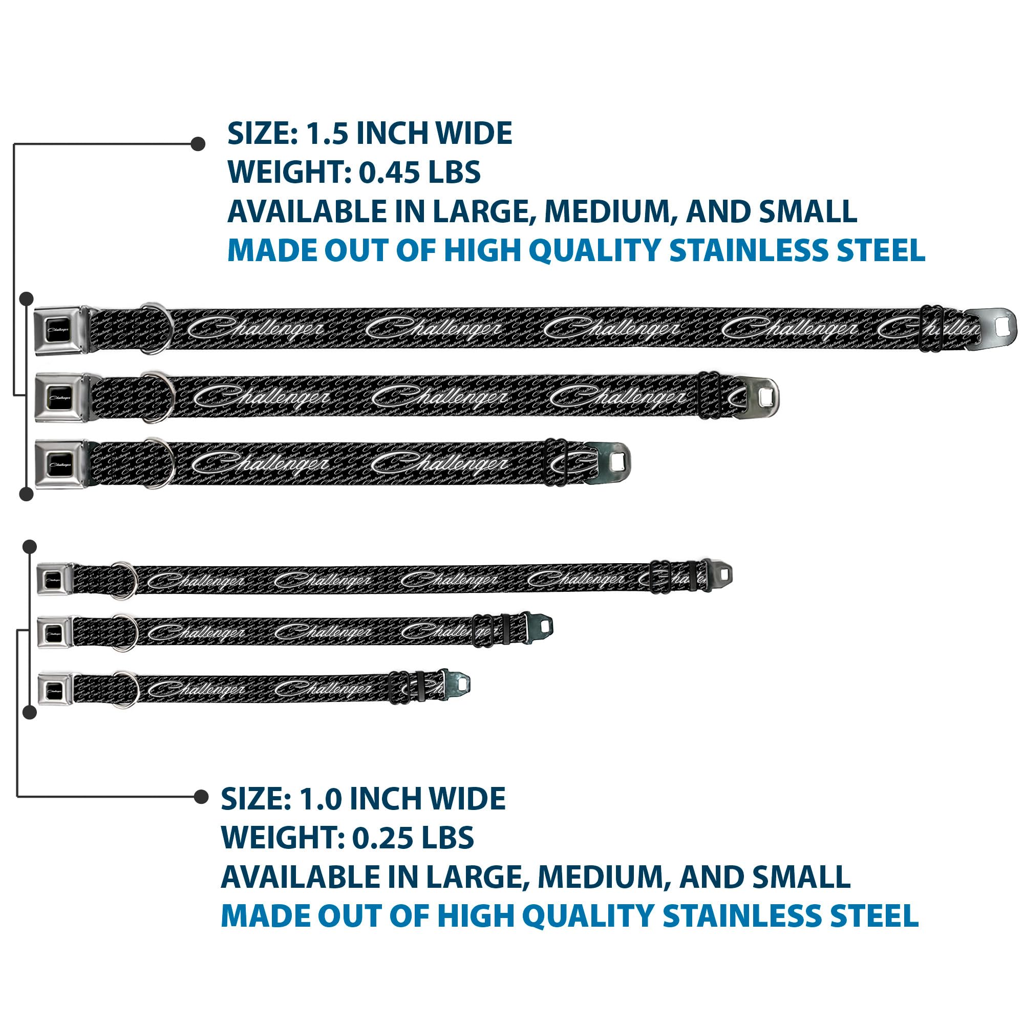 Buckle-Down Seatbelt Buckle Dog Collar - CHALLENGER Repeat w/Text Black/White - 1.5 Wide - Fits 16-23 Neck - Medium