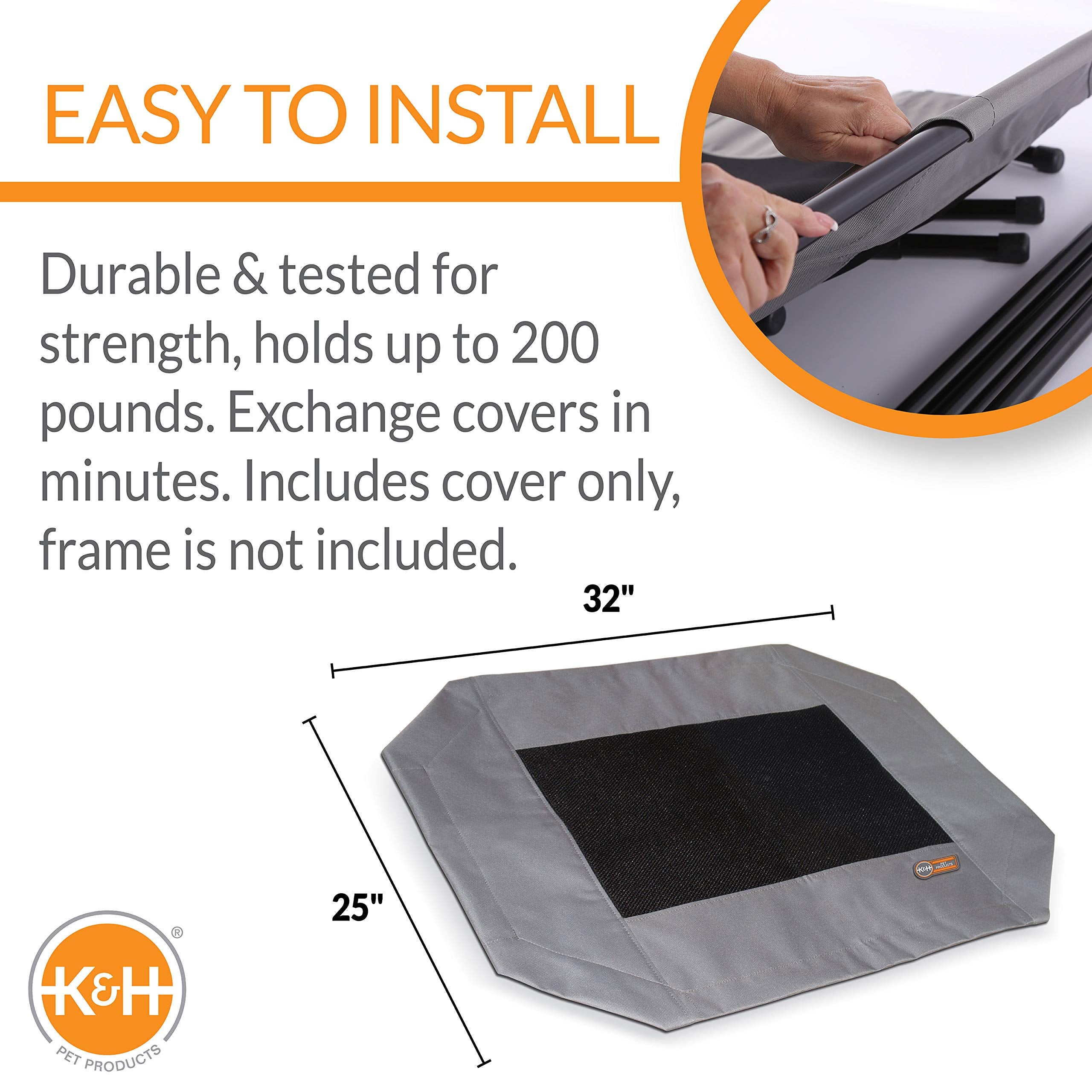 K&H Pet Products Elevated Cooling Outdoor Dog Bed Portable Raised Dog Cot Replacement Cover Only Gray/Black Mesh Medium 32 X 25 Inches (Cot Not Included)