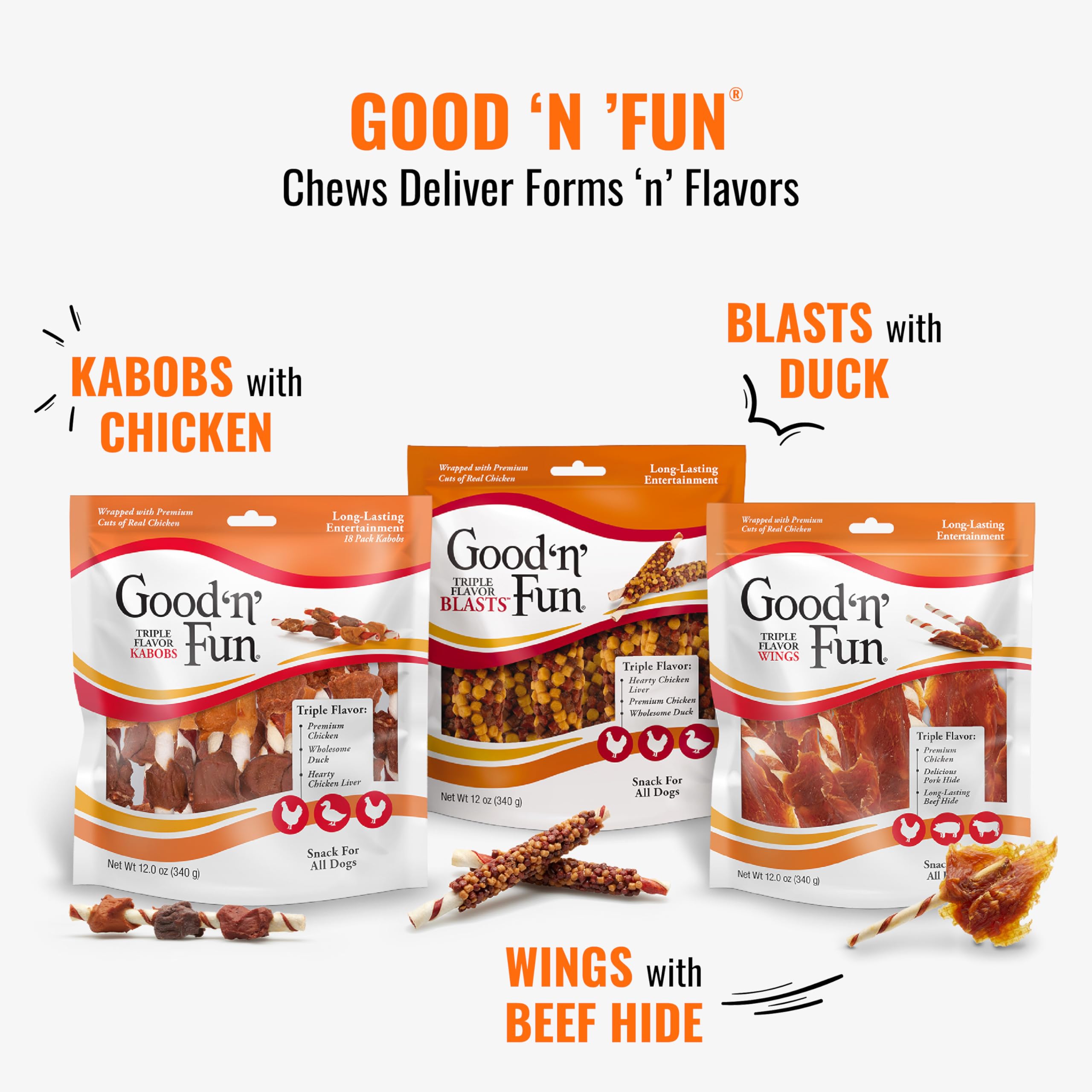 Good n Fun Triple Flavored Rawhide Kabobs for Dogs 3 Pound (Pack of 4)