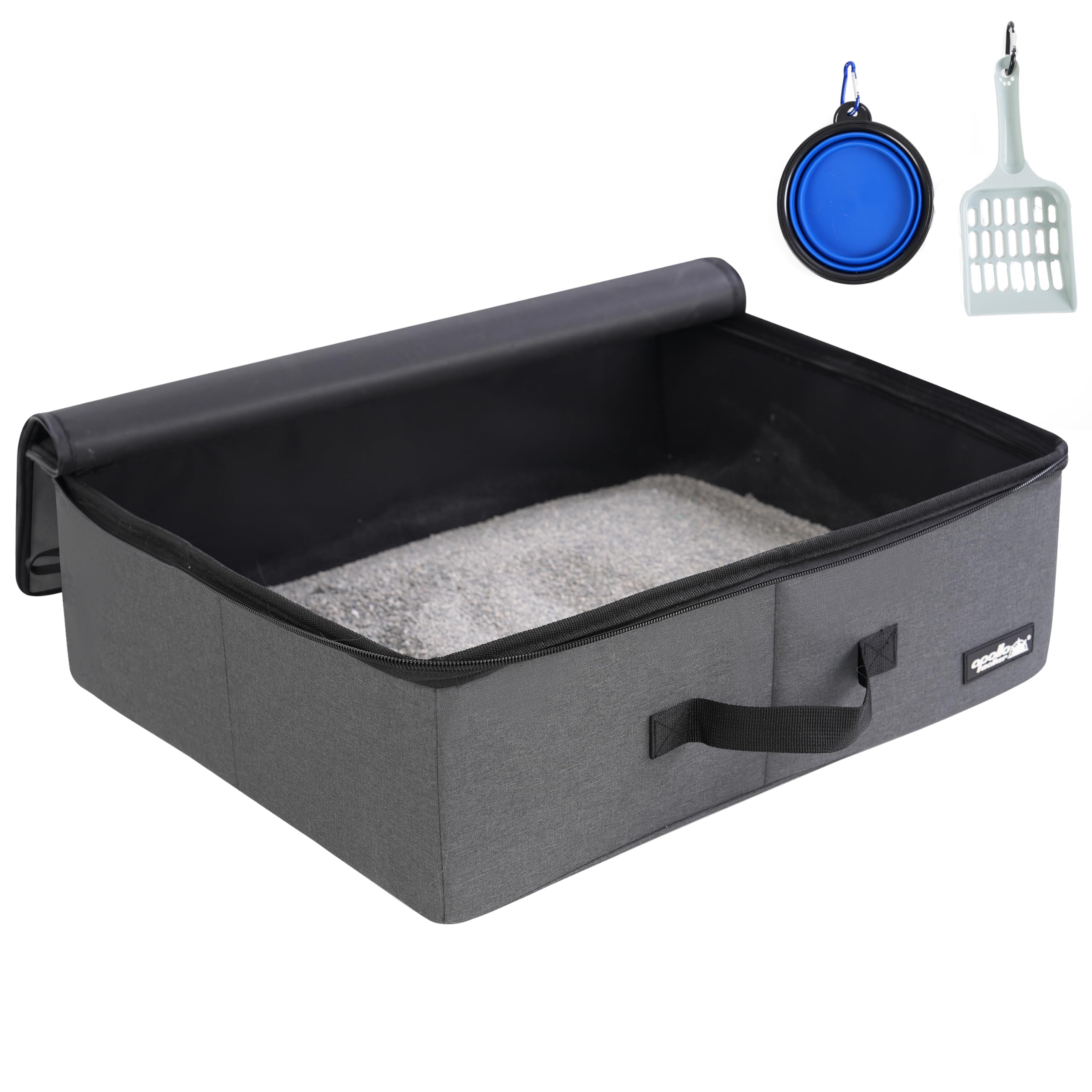 Apollo Walker Portable Cat Travel Litter Box With Zipped Waterproof Bag,Collapsible Litter Carrier For Cat With Zipped Lid And H