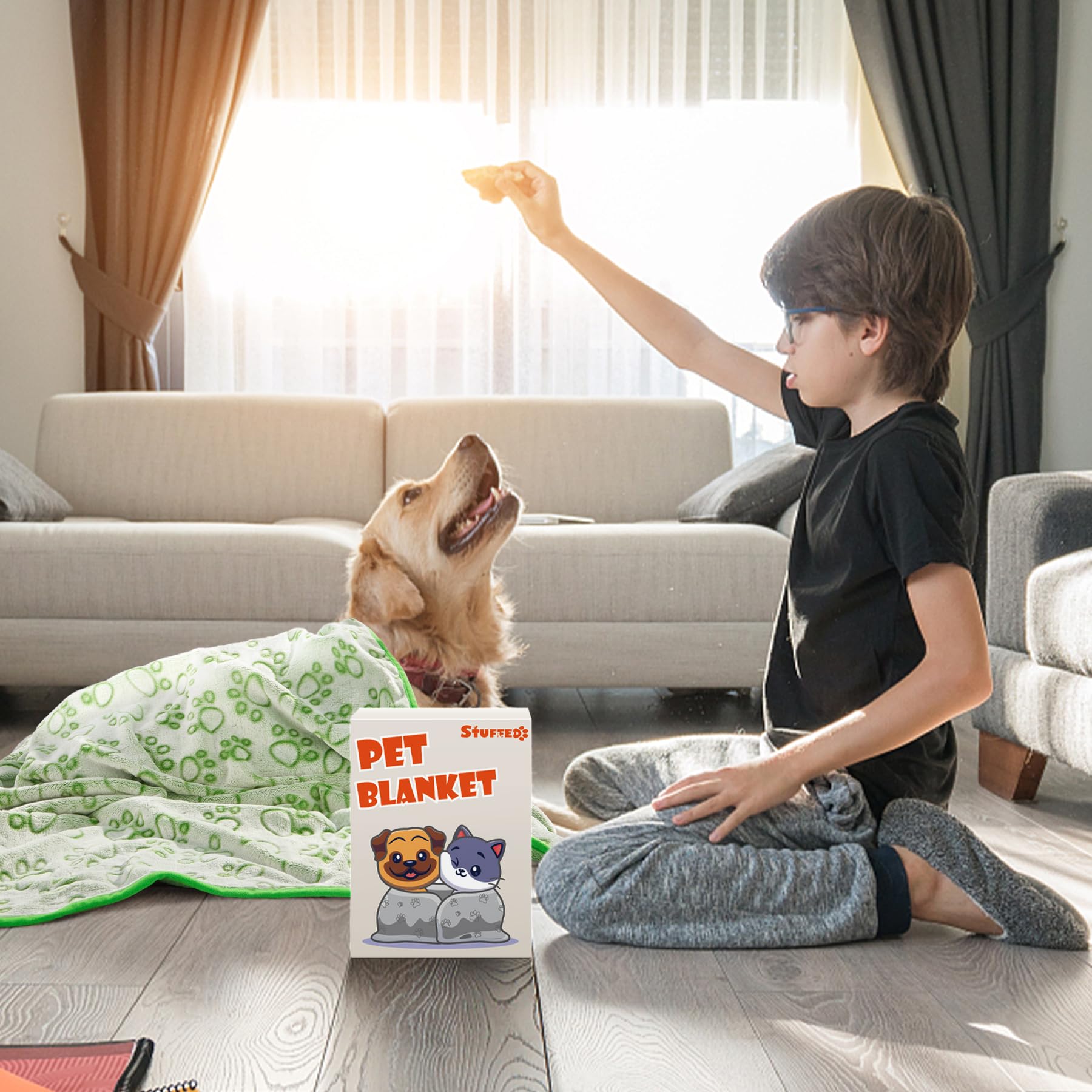 Green Throw Dog Blanket For Puppy Gifts, Dog Stuff Used For Pet Beds, Washable Soft Puppy Essentials Accesssories