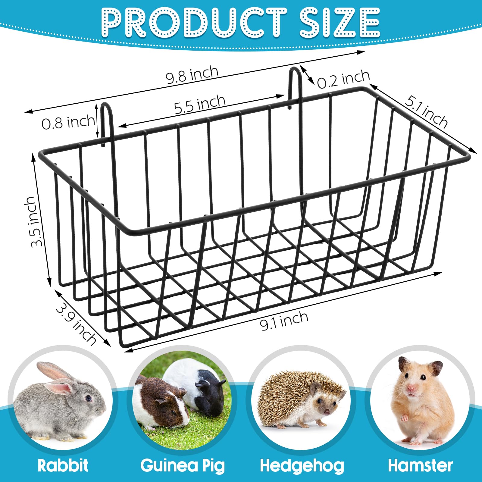 Therwen 4 Pcs Rabbit Hay Feeder Heavy Duty Metal Rabbit Hay Rack with Hooks Cage Hanging Hay Holder for Chinchilla Bunny Guinea