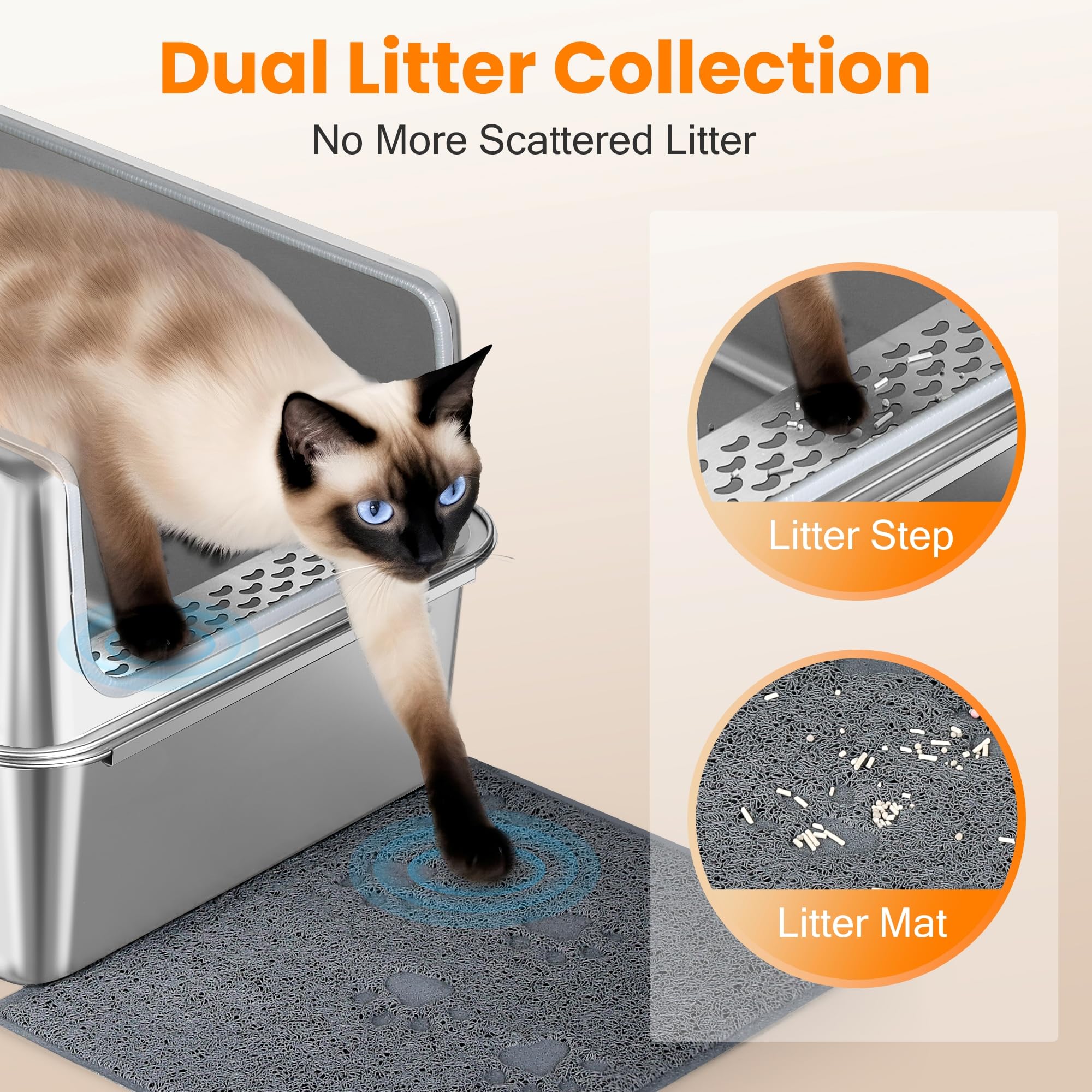 Aothey Stainless Steel Litter Box With Metal Lid And Scoop - Enclosed Metal Litter Box For Large Cats, Rust-Resistant, Odor-Cont