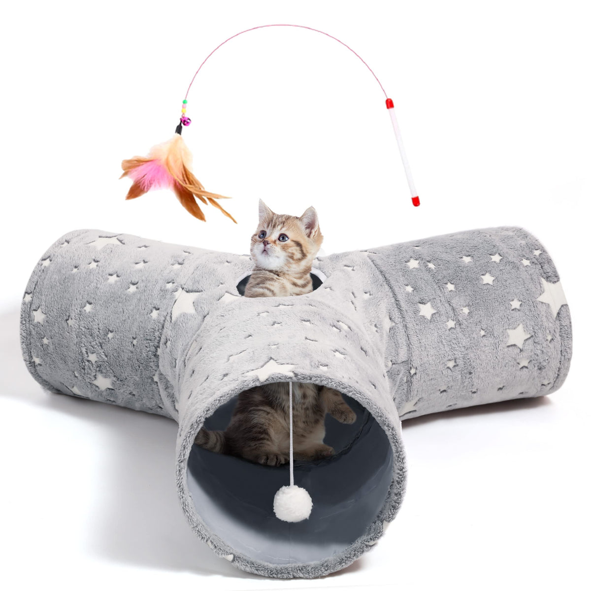 Tempcore Pet Cat Tunnel Tube Cat Toy 3 Way Collapsible, Cat Tunnels For Indoor Cats Self-Luminous Photoluminescence,Kitty Tunnel Bored Cat Pet Toys Peek Hole Toy Ball Cat, Puppy, Kitty, Kitten, Rabbit