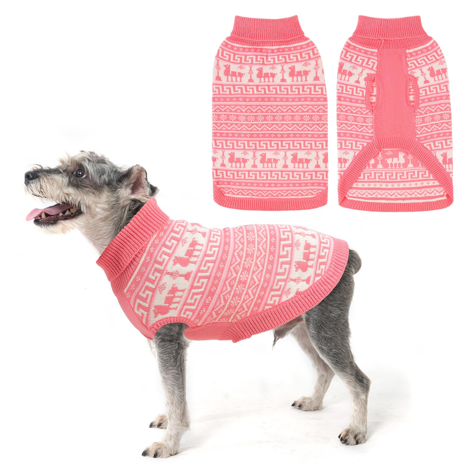 Scenereal Dog Sweater - Small Size, Turtleneck Pullover For Girls & Boys, Christmas Pet Apparel, Pink With Reindeer Theme