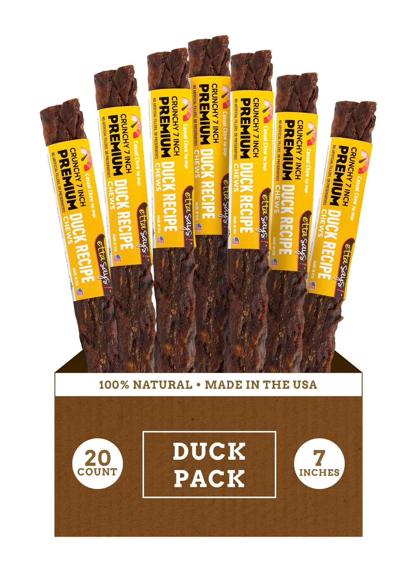 etta says! Premium Crunchy 7 Duck Dog Chews - Grain-Free Dog Treats, Good for Teeth, Easy to Digest - Made in The USA (20 Count 