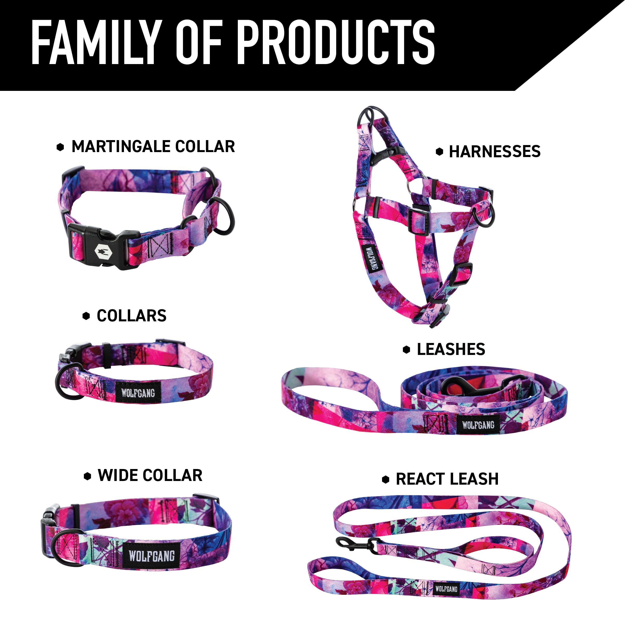 Wolfgang Heavy Duty Adjustable Dog Harness, Pull-Tested to Over 800 lbs for Walking & Training, Daydream Print, Medium