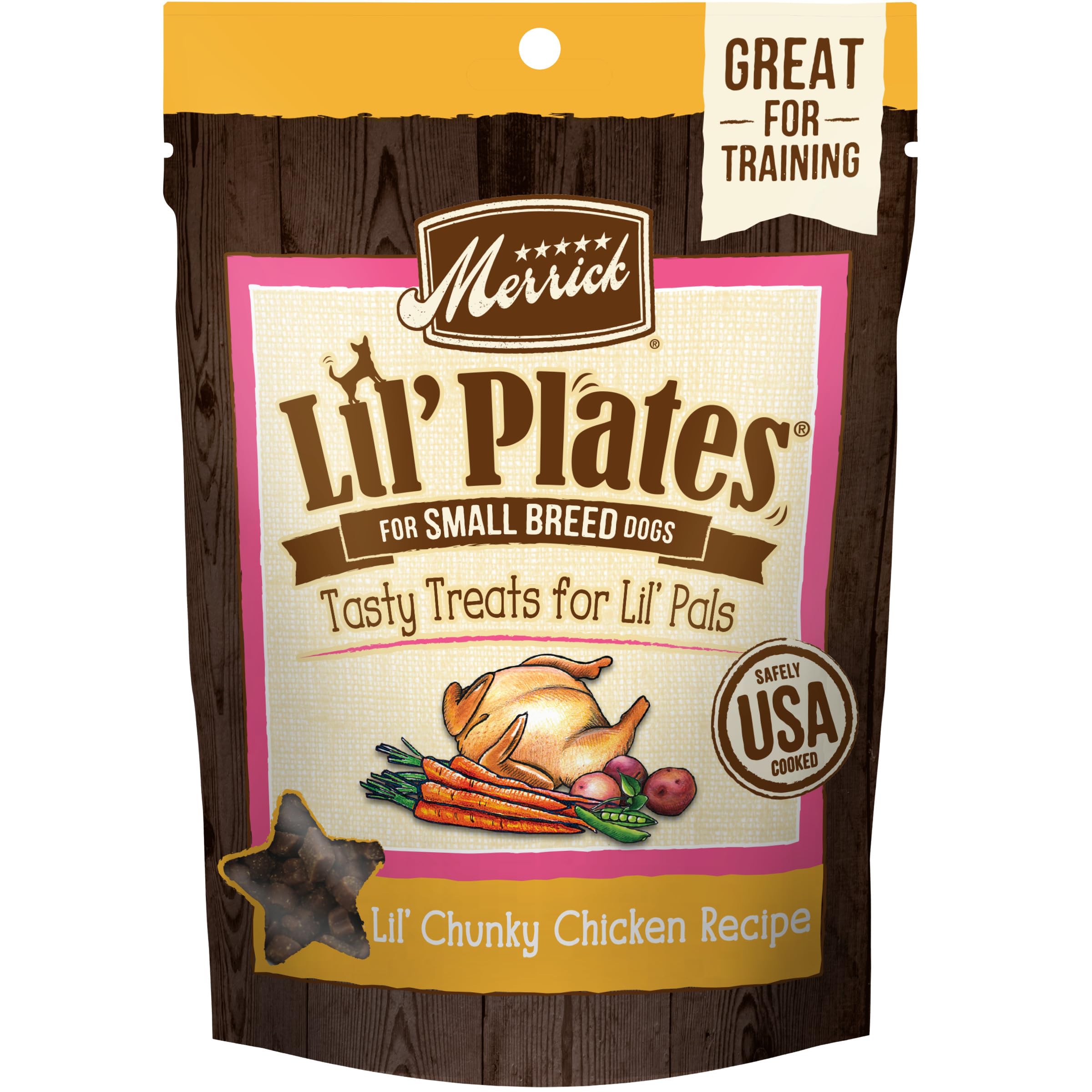 Merrick Lil Plates Grain Free Small Dog Treats, Natural Training Treats For Small Dogs, Lil Chunky Chicken - 5 oz. Pouch
