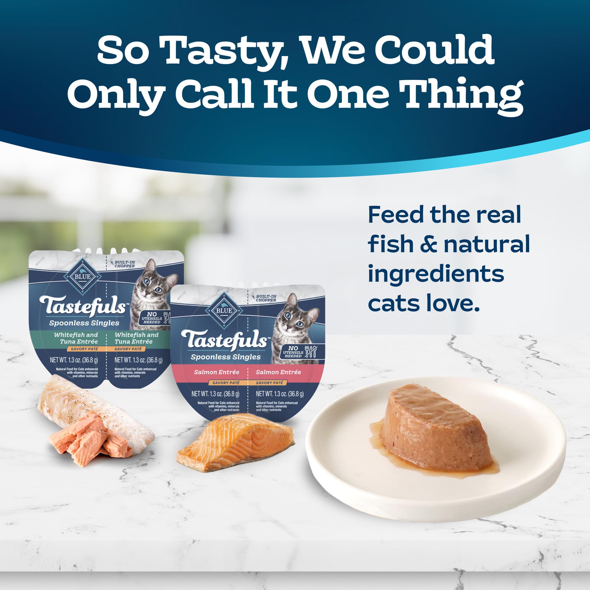 Blue Buffalo Tastefuls Spoonless Singles Variety Pack, Wet Cat Food Pat  , 2.6-oz. Twin-Pack Trays, Whitefish/Tuna & Salmon Entr