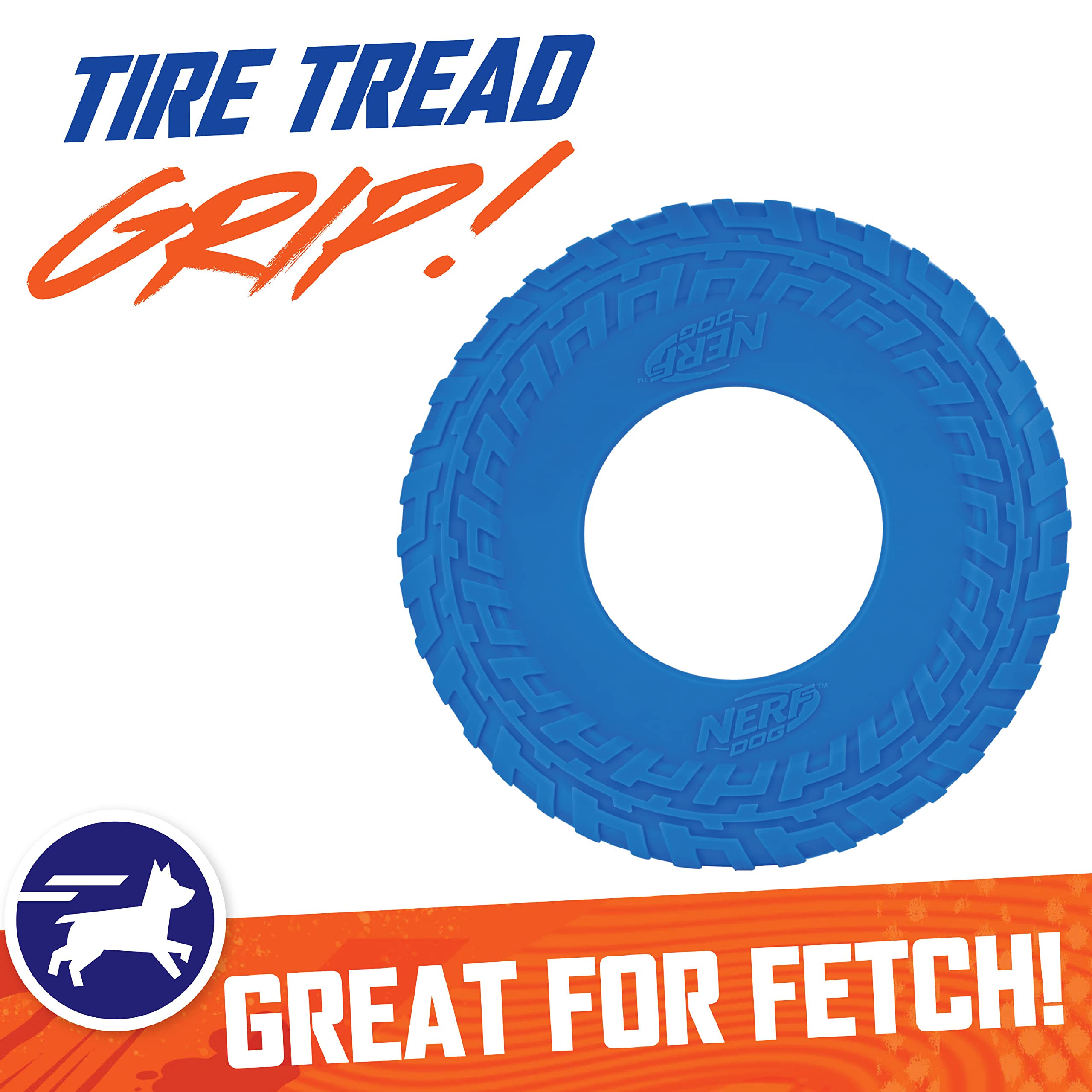 Nerf Dog Tire Flyer Outdoor Dog Toy, 10 Inch Flying Disc Dog Fetch Toy, Rubber Dog Toy For Medium Dogs And Large Dogs, Blue