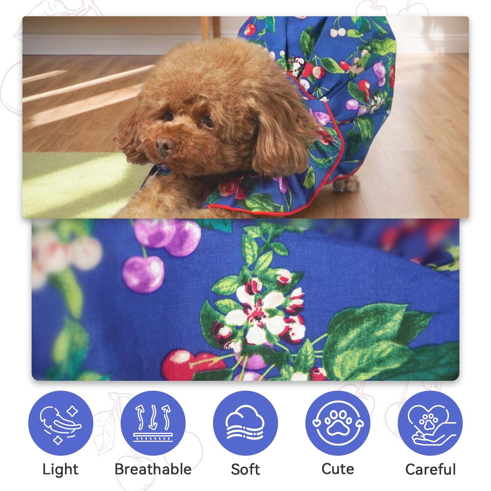 Topkins Dog Dress, Dog Evening Dress With Lace-Up, Cute Dog Sundress With Pretty Prints For Small Dog (Blue, S)