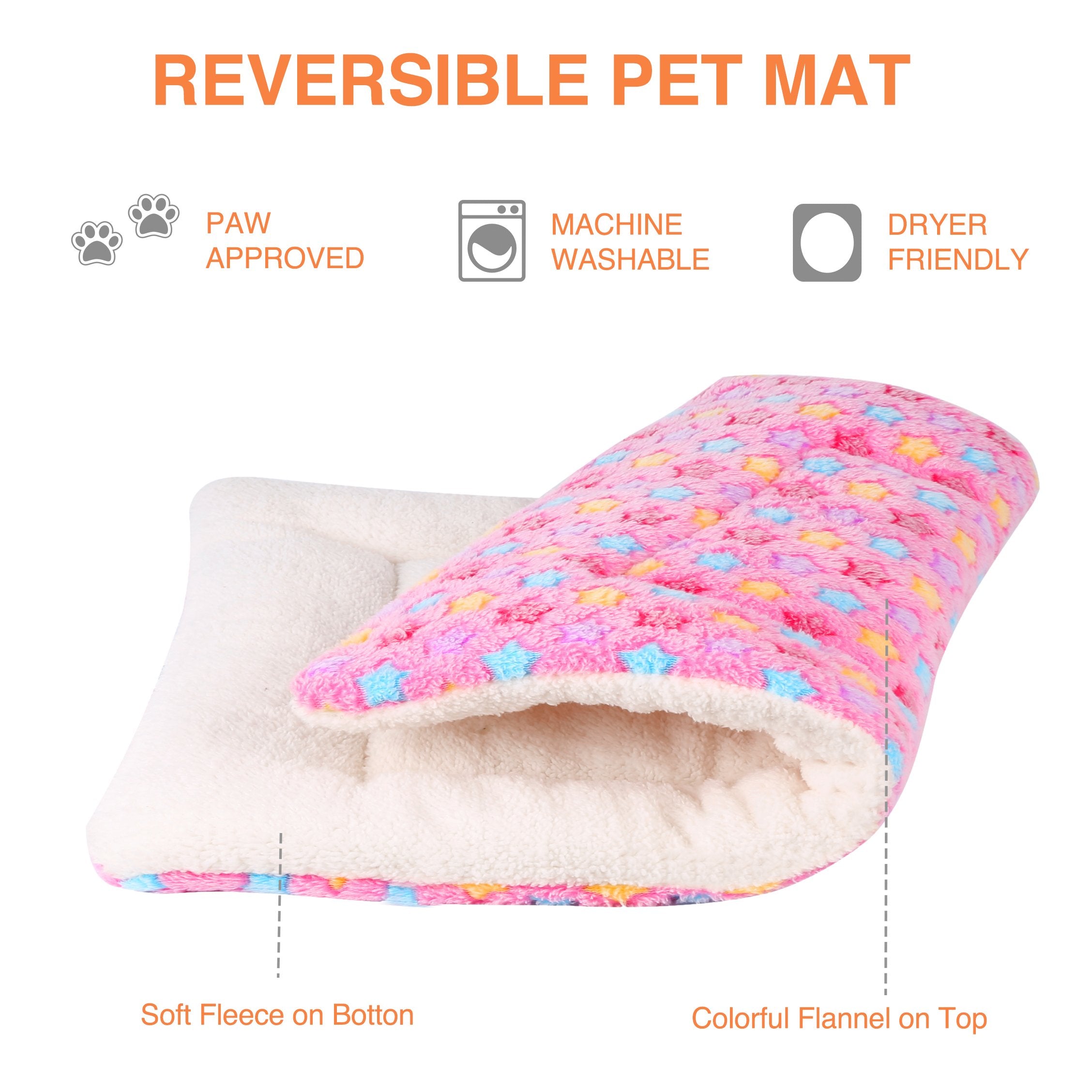 Mora Pets Cat Bed Dog Crate Pad Ultra Soft Pet Bed With Cute Star Print Washable Crate Mat For Small Dogs And Indoor Cats Reversible Fleece Dog Kennel Pad Cat Carrier Mat 14 X 17.5 Inch Pink