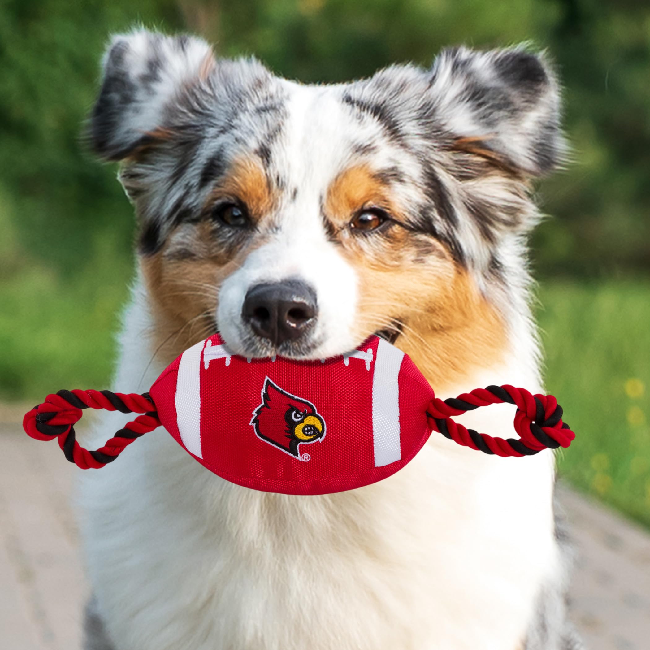 Pets First NCAA Louisville Cardinals Football Dog Toy, Tough Quality Nylon Materials, Strong Pull Ropes, Inner Squeaker, Collegi