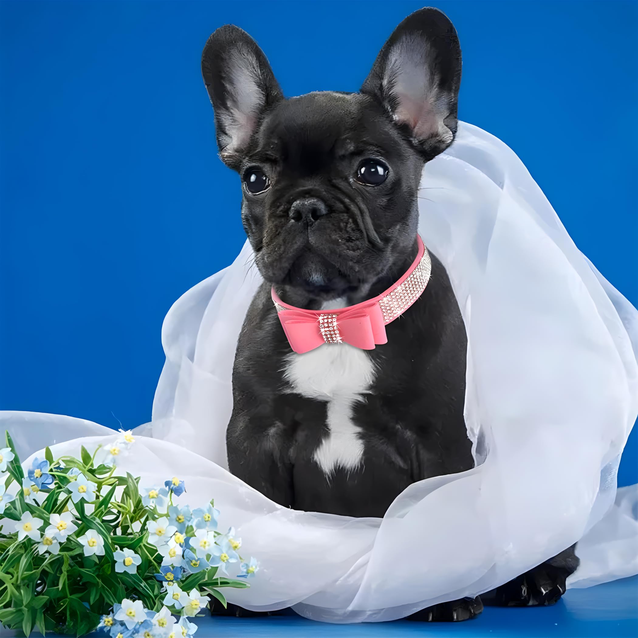 Pink Medium Dog Collar For Girl,Diamond Dog Collar With Bow Tie, Female Cat Collars Rhinestone Crystal Jeweled Bling Sparkling G