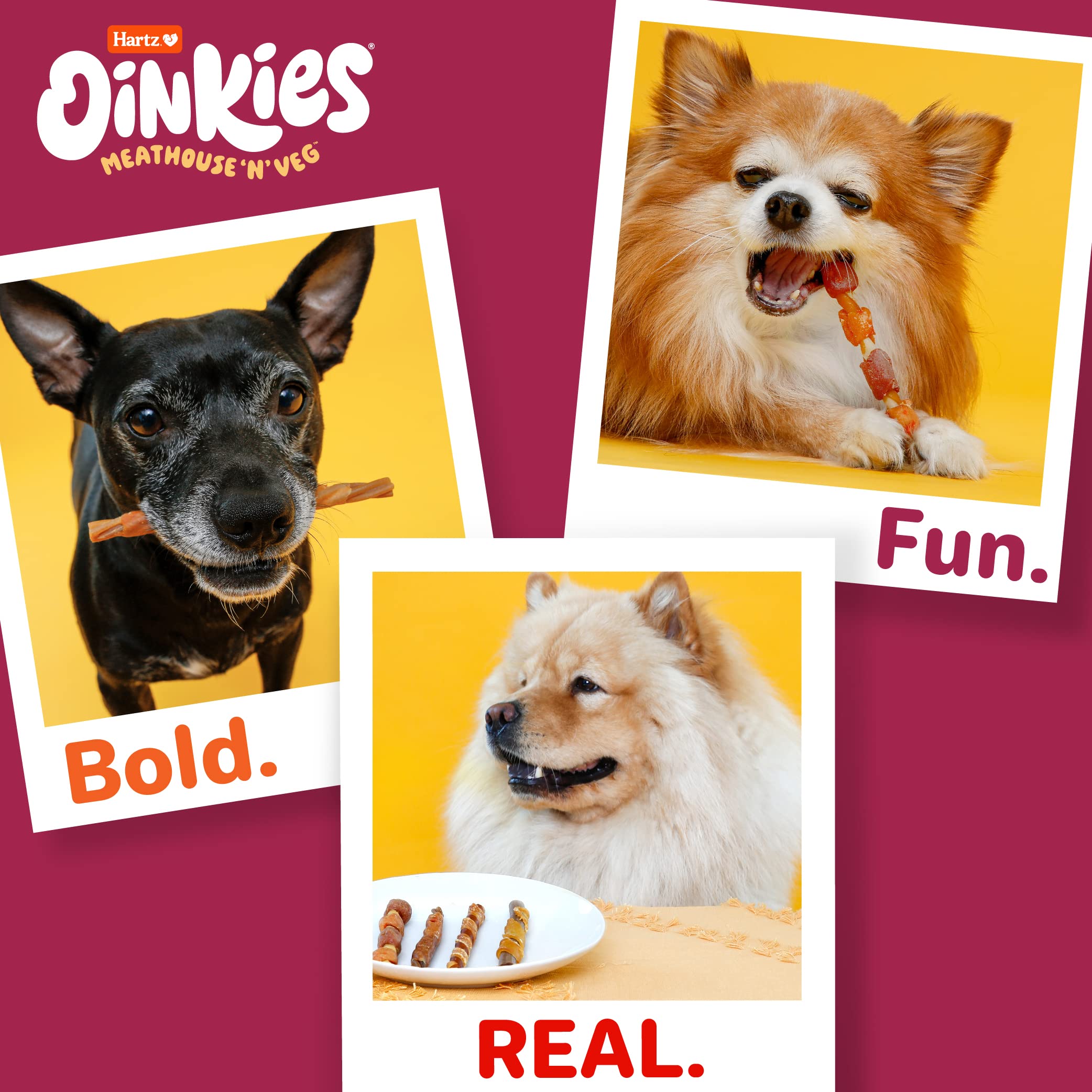 Oinkies MeathousenVeg Hearty Kabobs Dog Treats with Real Chicken, Duck, Carrots, and Sweet Potato, Long-Lasting Yet Highly Dig
