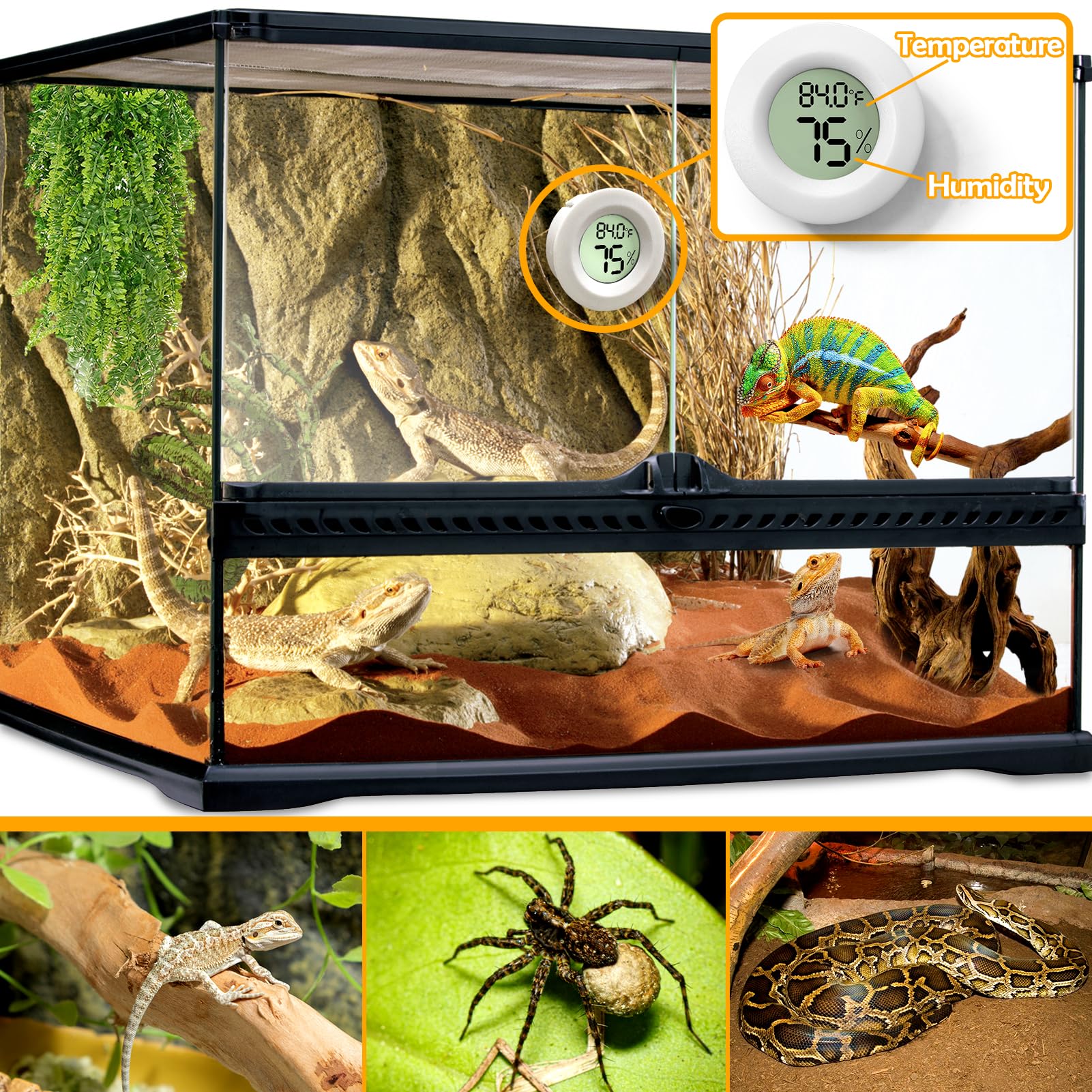 Bsresin 2 Pcs White Reptile Thermometer And Humidity Gauge For Bearded Dragon Tank Accessories, Reptile Tank Accessories For Jum