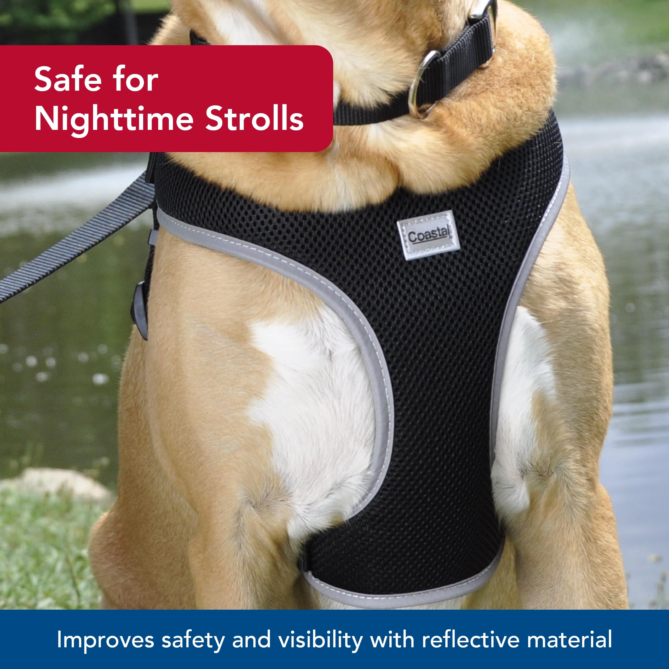 Coastal Pet Comfort Soft Reflective Wrap Adjustable Dog Harness - No-Pull Dog Harness For Small & Large Dogs - Black - 5/8' X 19'–23'