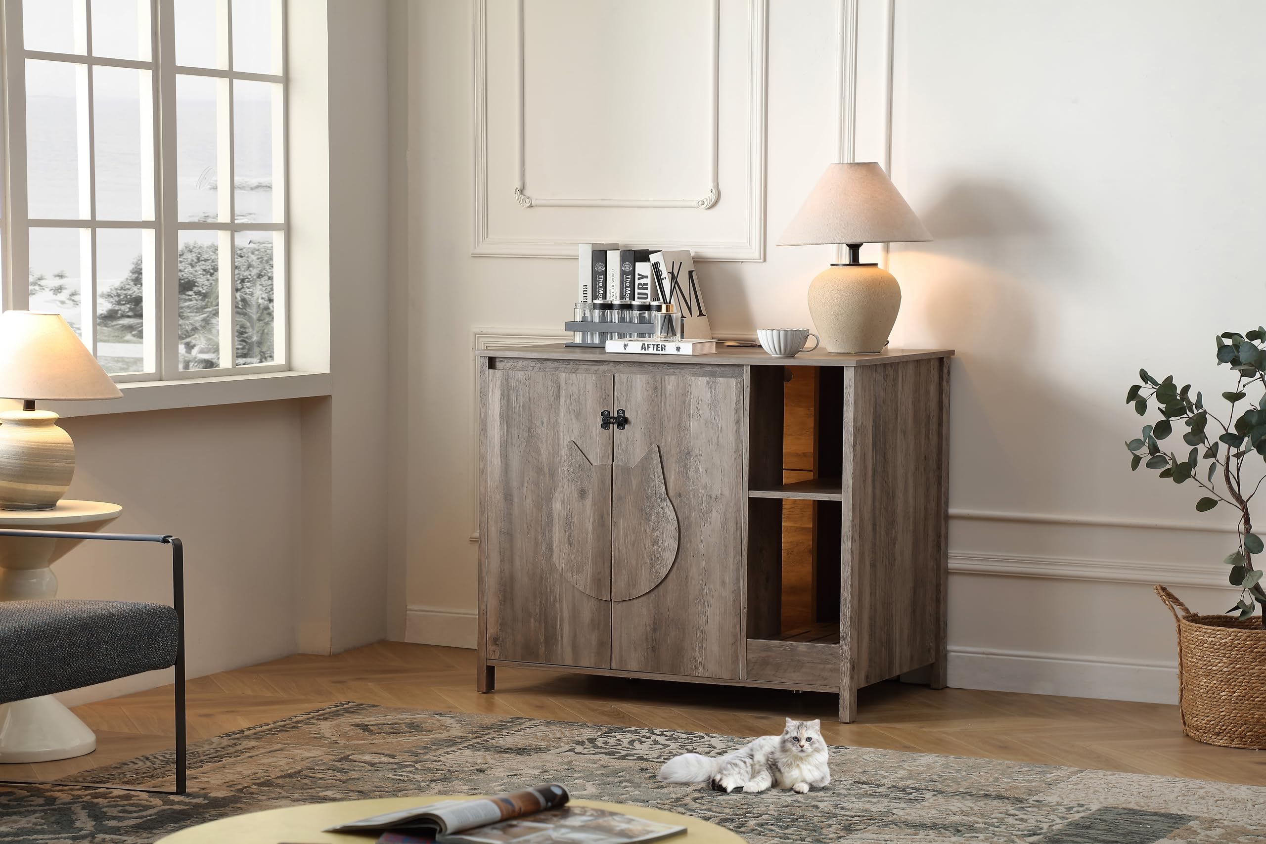 Forest Gravity Cat-Faced Doors Cat Litter Robot Enclosure,Automatic Litter Box Enclosure For Litter Robot 3/4,Power Outlet For L